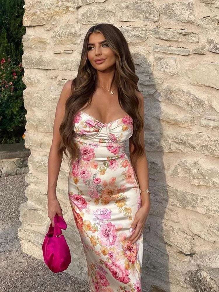 Floral Spaghetti Strap Maxi Dress for Women – Summer Wedding Guest Dress