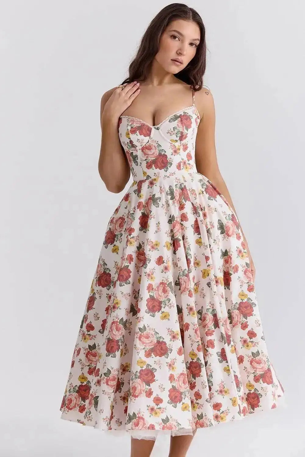 Satin Strapless Midi Dress for Women – Waist Cinching Party Dress