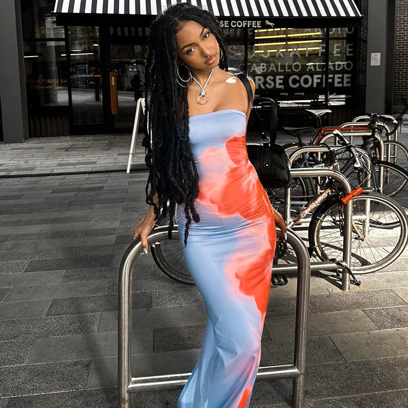 Strapless Print Tube Maxi Dress for Women – Backless Summer Sundress