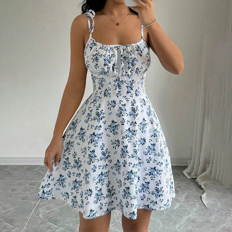 Floral Spaghetti Strap Mini Beach Dress for Women – Summer Sundress