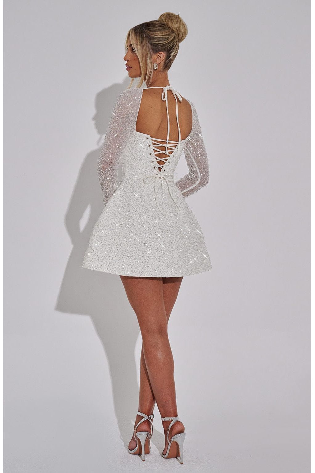 Elowen Mini Dress – Ivory | Lace-Up Back Beaded Mini Dress for Women - LÚVENA FASHION