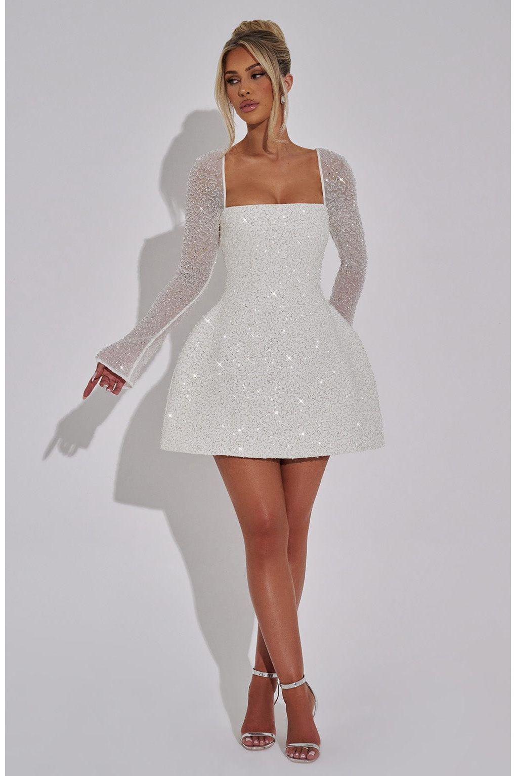 Elowen Mini Dress – Ivory | Lace-Up Back Beaded Mini Dress for Women - LÚVENA FASHION