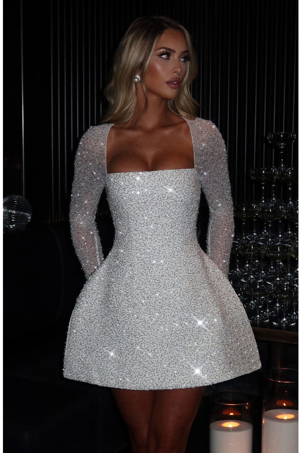 Elowen Mini Dress – Ivory | Lace-Up Back Beaded Mini Dress for Women - LÚVENA FASHION