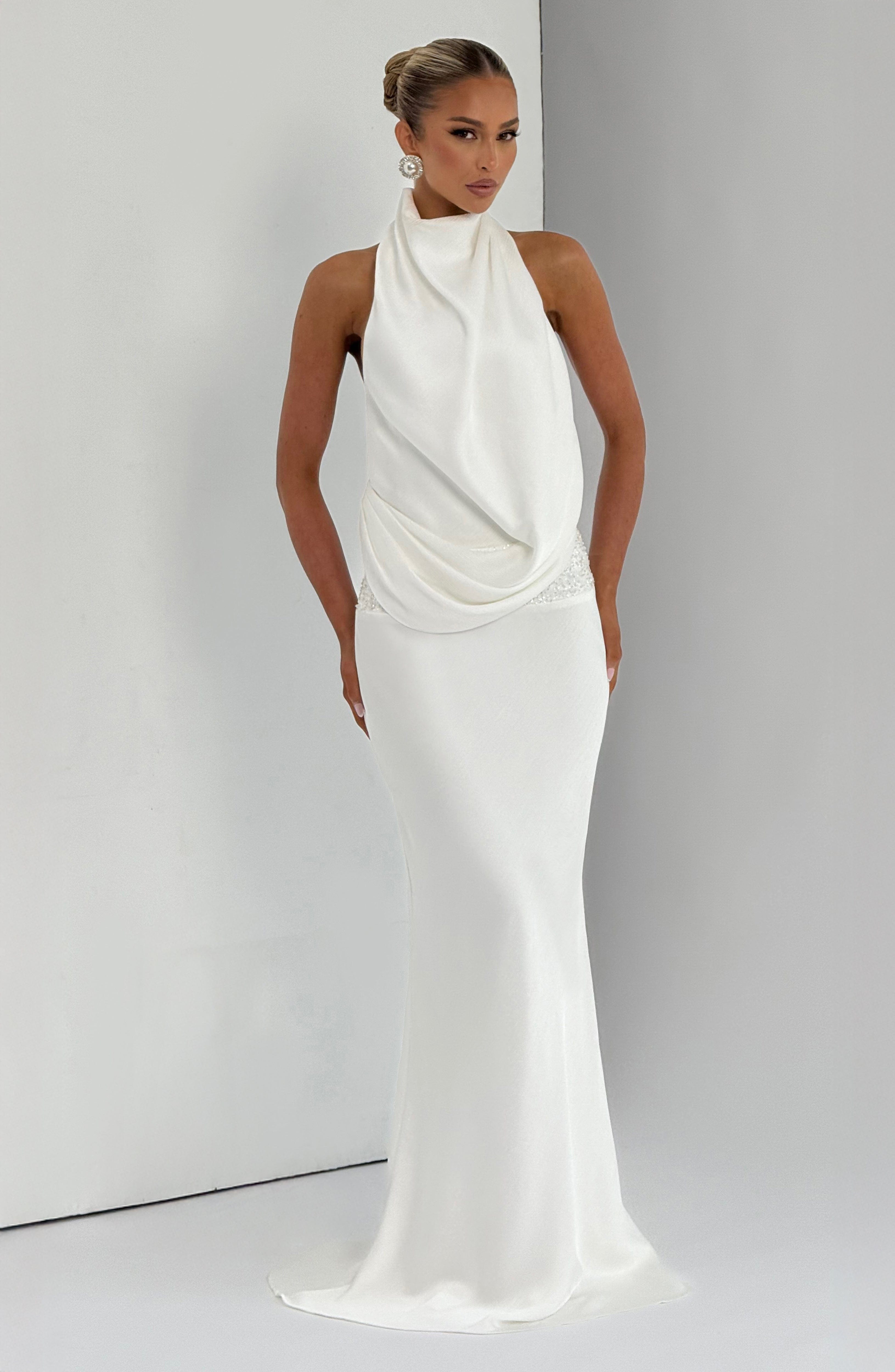 Sophisticated Maxi Dress for Women – Elegant Evening Gown – Ivory