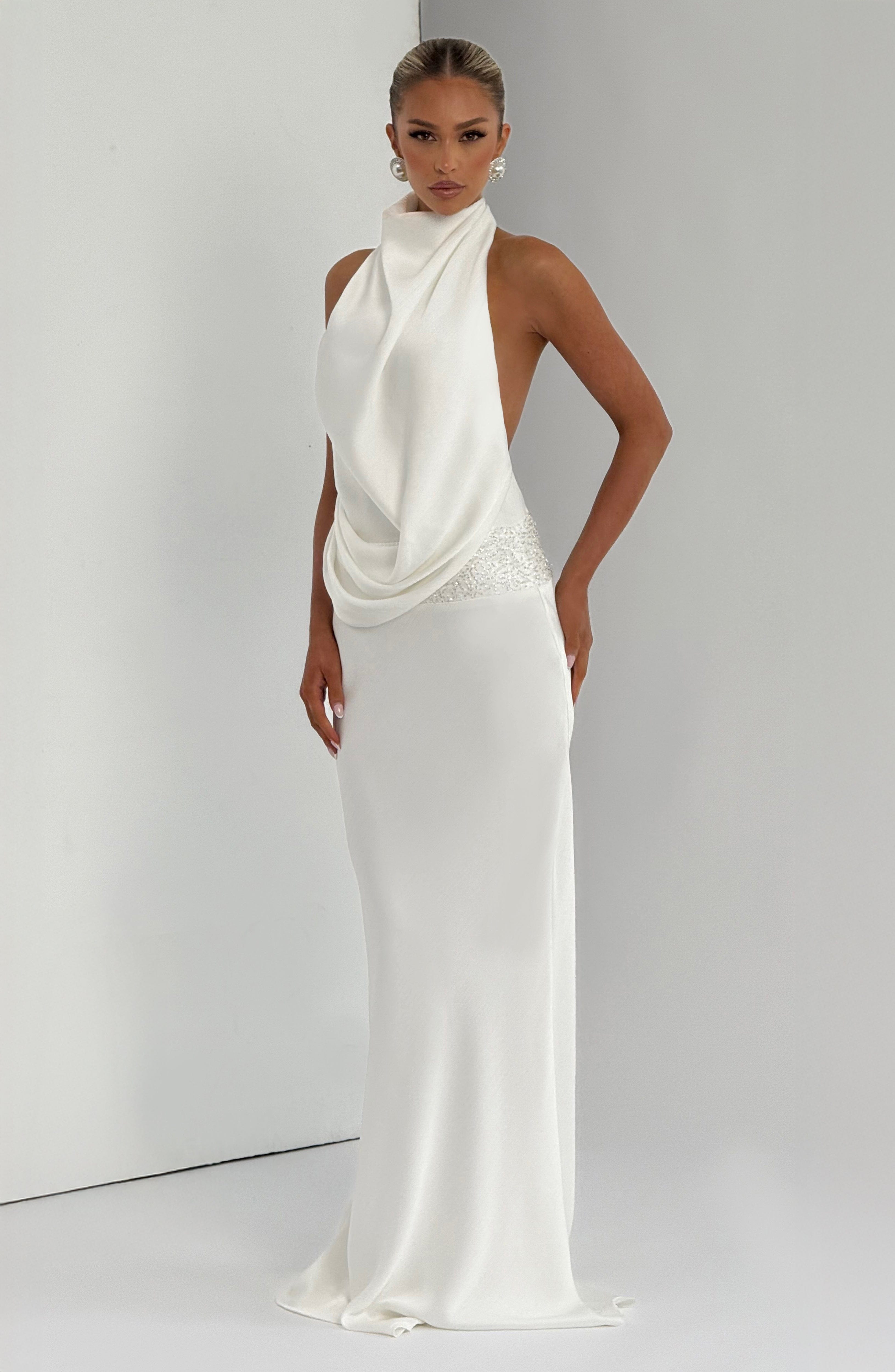 Sophisticated Maxi Dress for Women – Elegant Evening Gown – Ivory