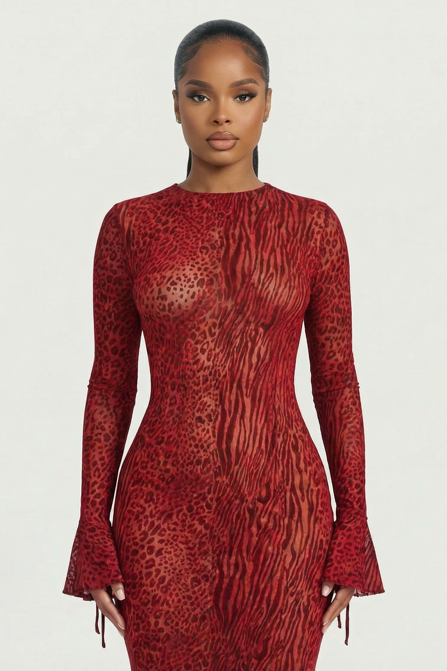 Animal Print Mesh Maxi Dress for Women – Sleeveless Evening Gown