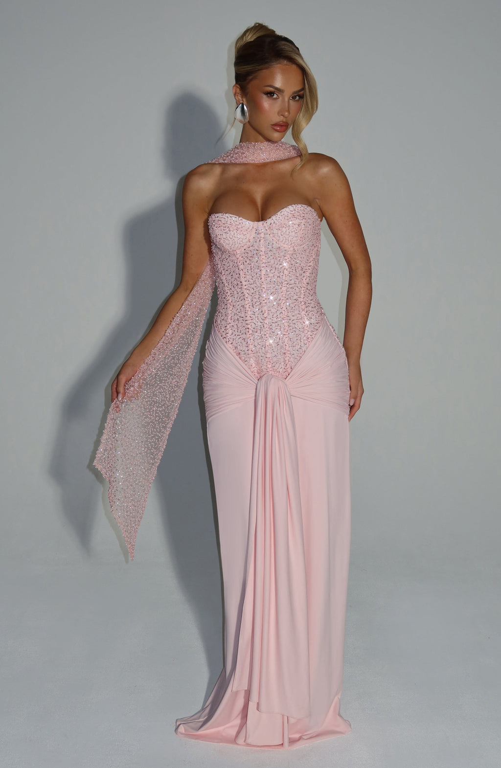 Elegant Flowy Maxi Dress for Women – Evening Gown – Blush