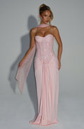 Elegant Flowy Maxi Dress for Women – Evening Gown – Blush