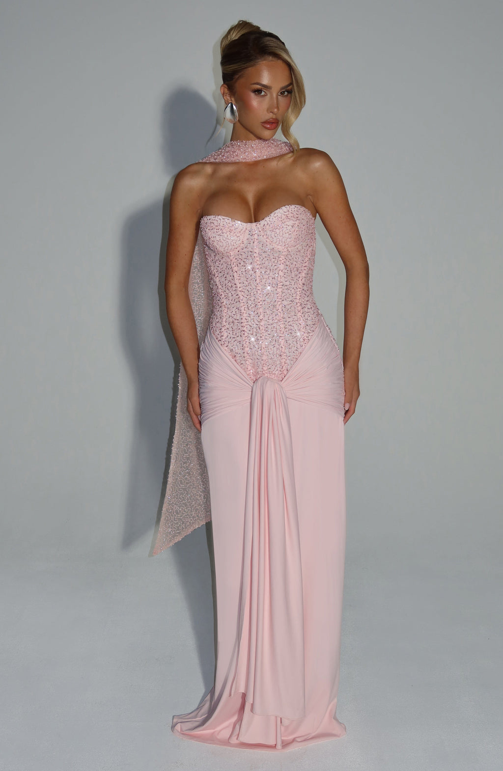Elegant Flowy Maxi Dress for Women – Evening Gown – Blush