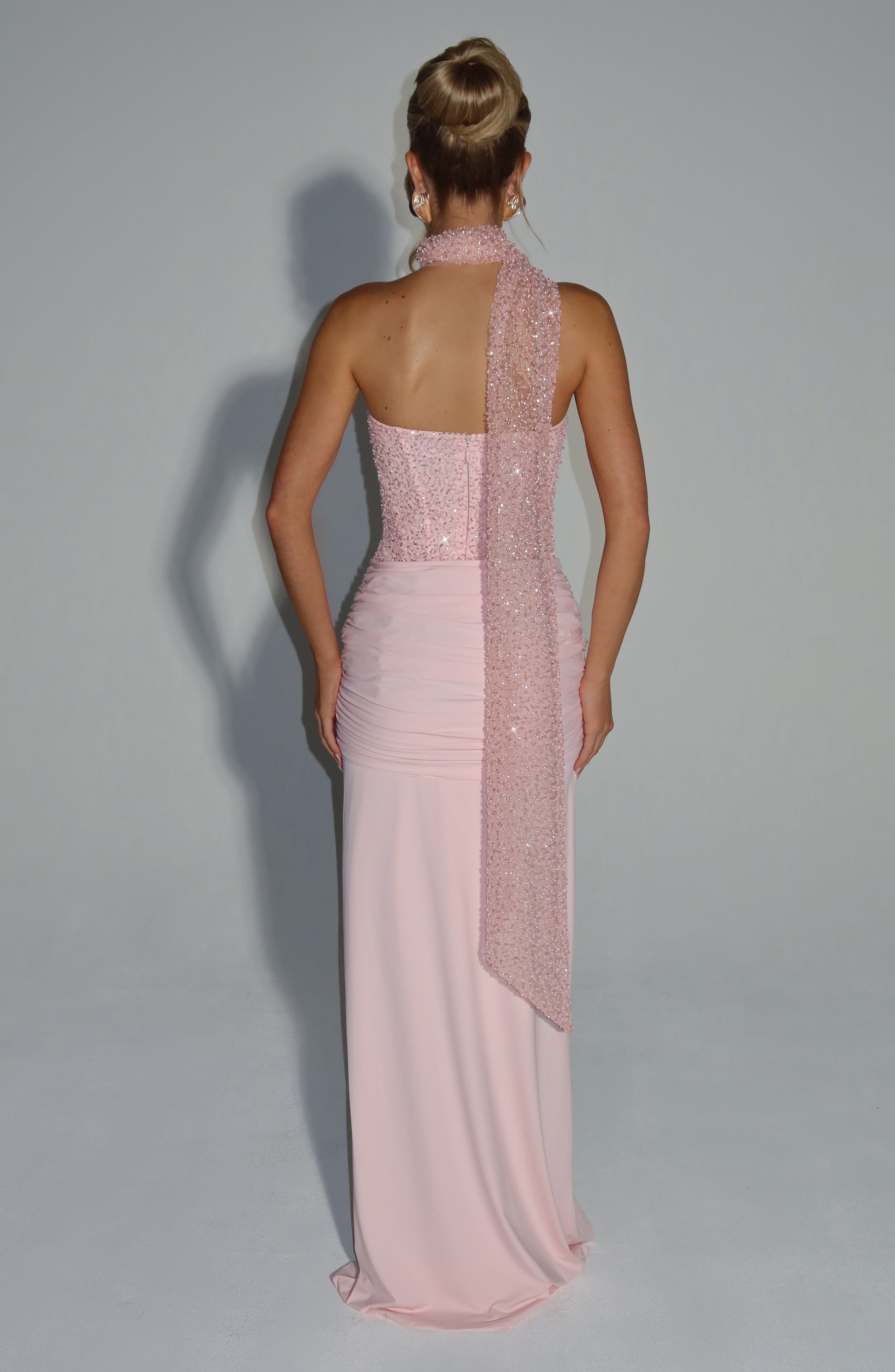 Elegant Flowy Maxi Dress for Women – Evening Gown – Blush