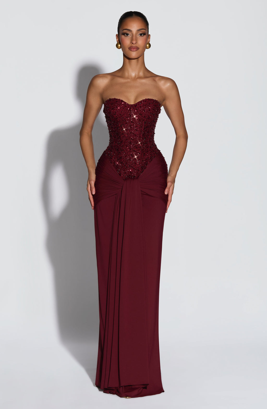 Elegant Flowy Maxi Dress for Women – Evening Gown – Burgundy
