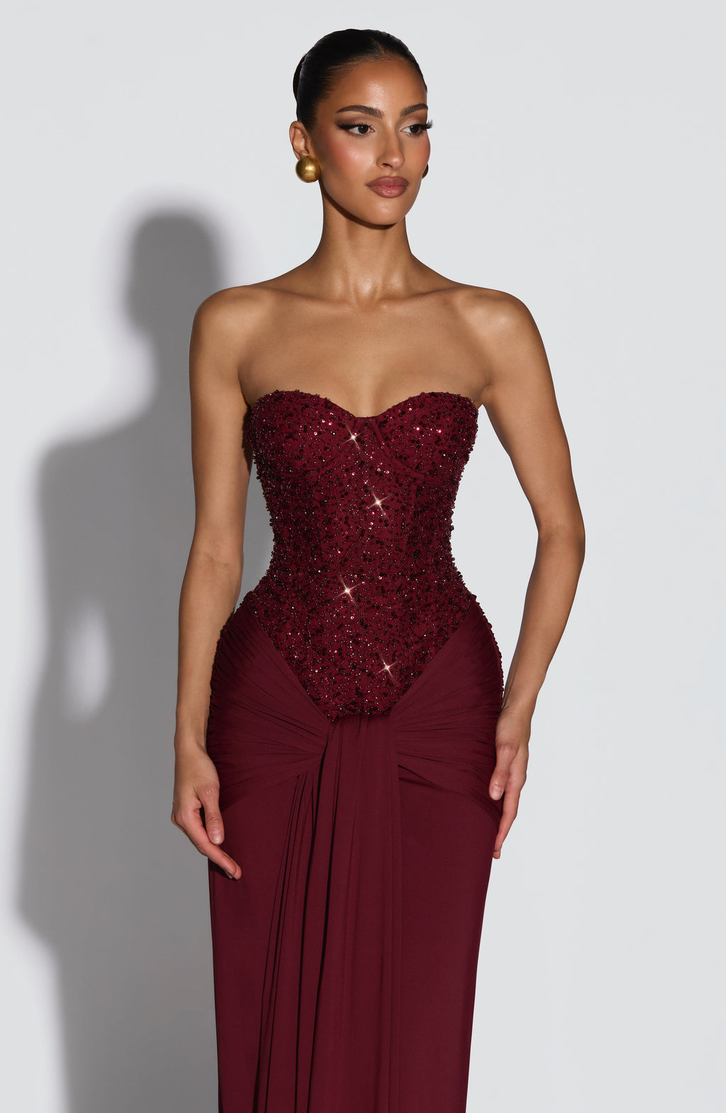 Elegant Flowy Maxi Dress for Women – Evening Gown – Burgundy