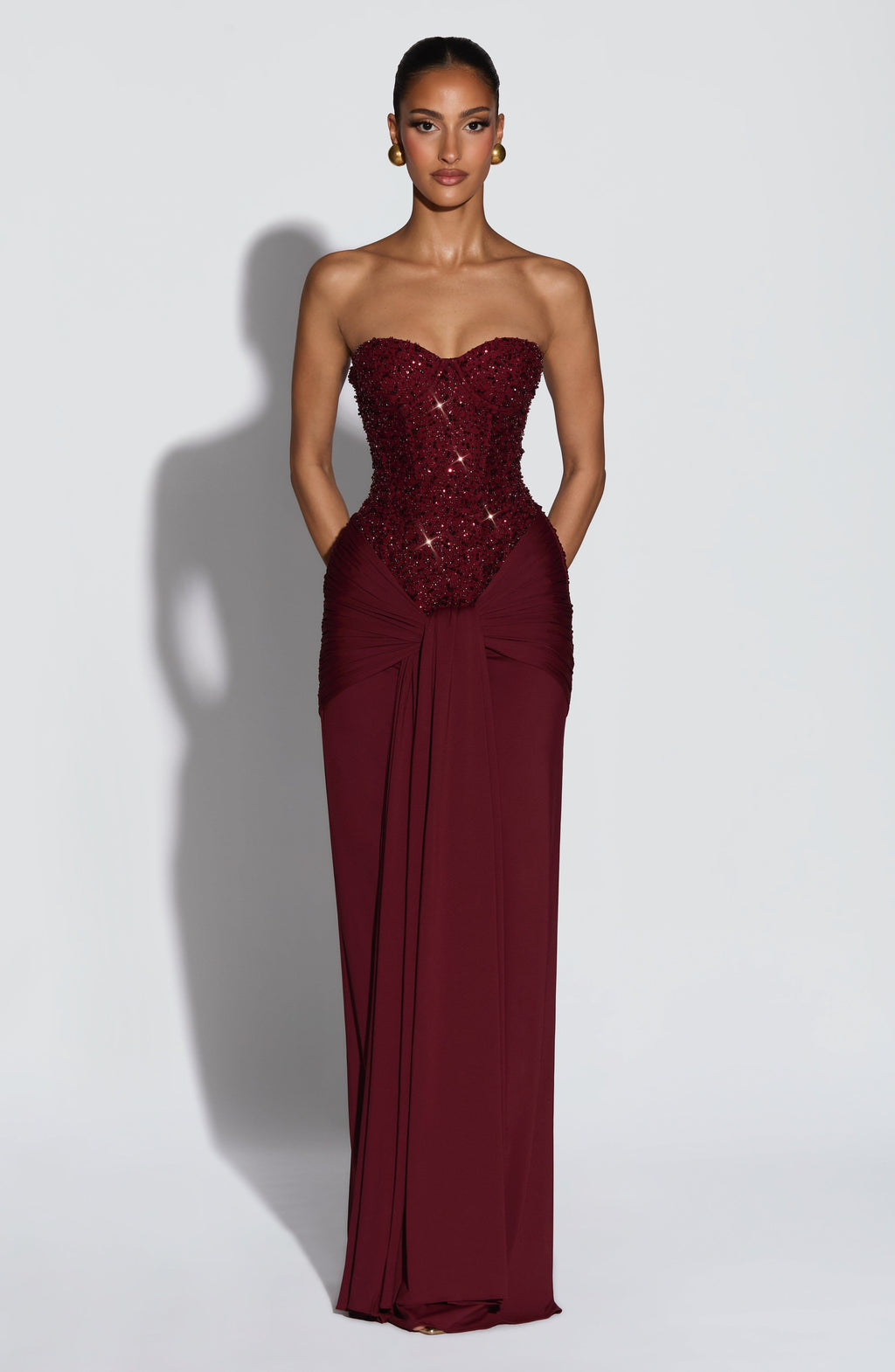 Elegant Flowy Maxi Dress for Women – Evening Gown – Burgundy