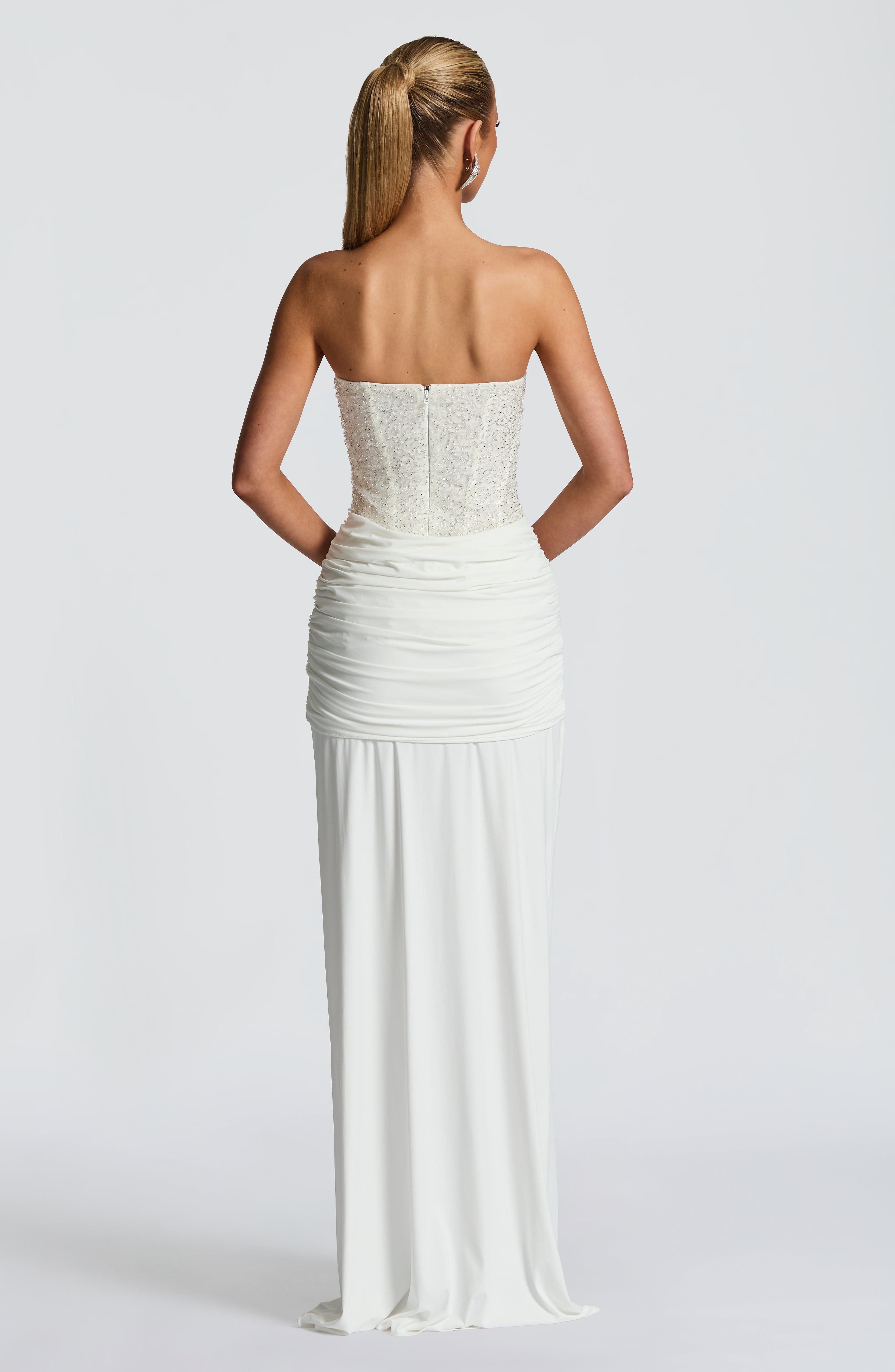 Elegant Flowy Maxi Dress for Women – Evening Gown – Ivory