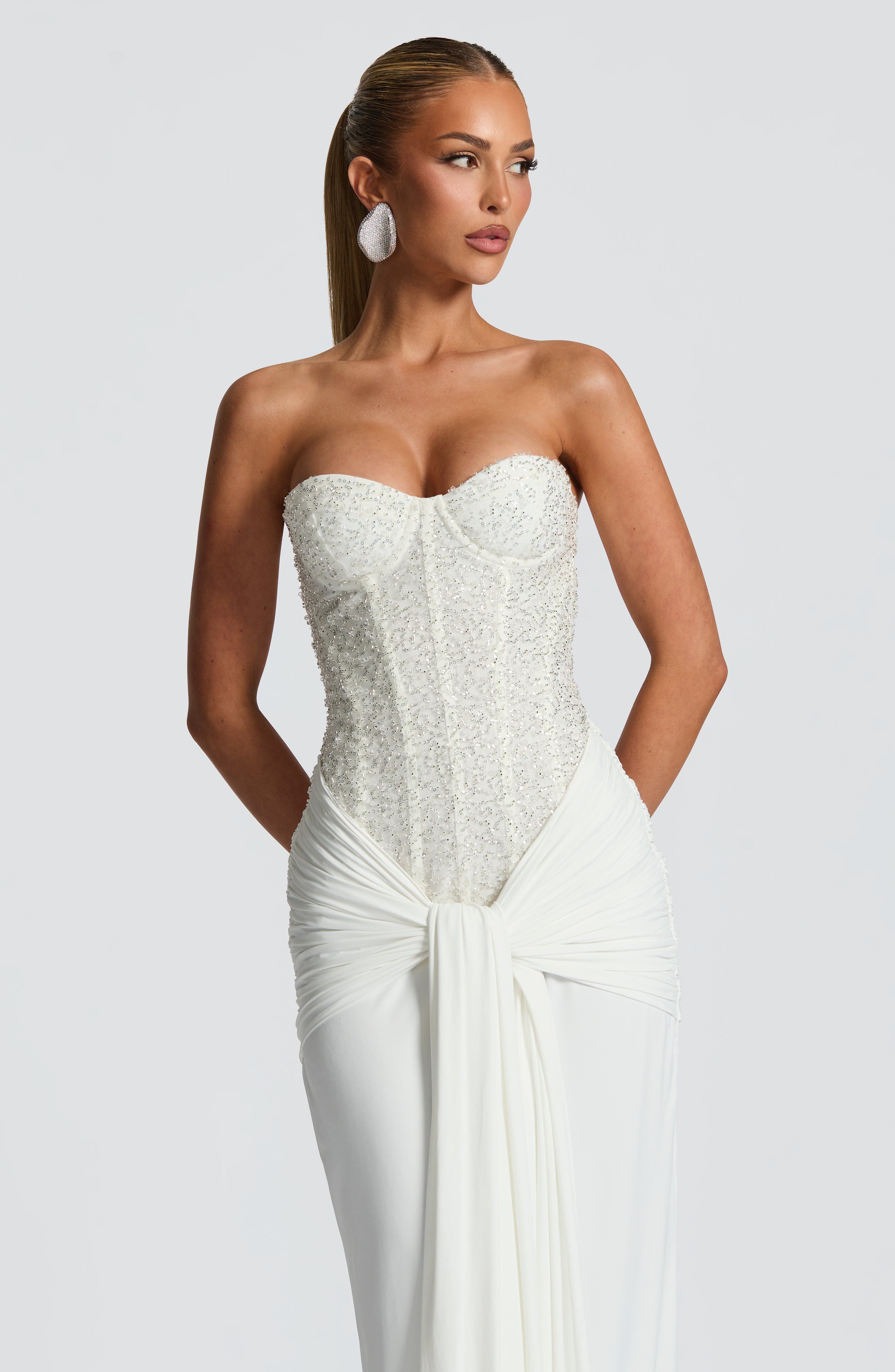 Elegant Flowy Maxi Dress for Women – Evening Gown – Ivory
