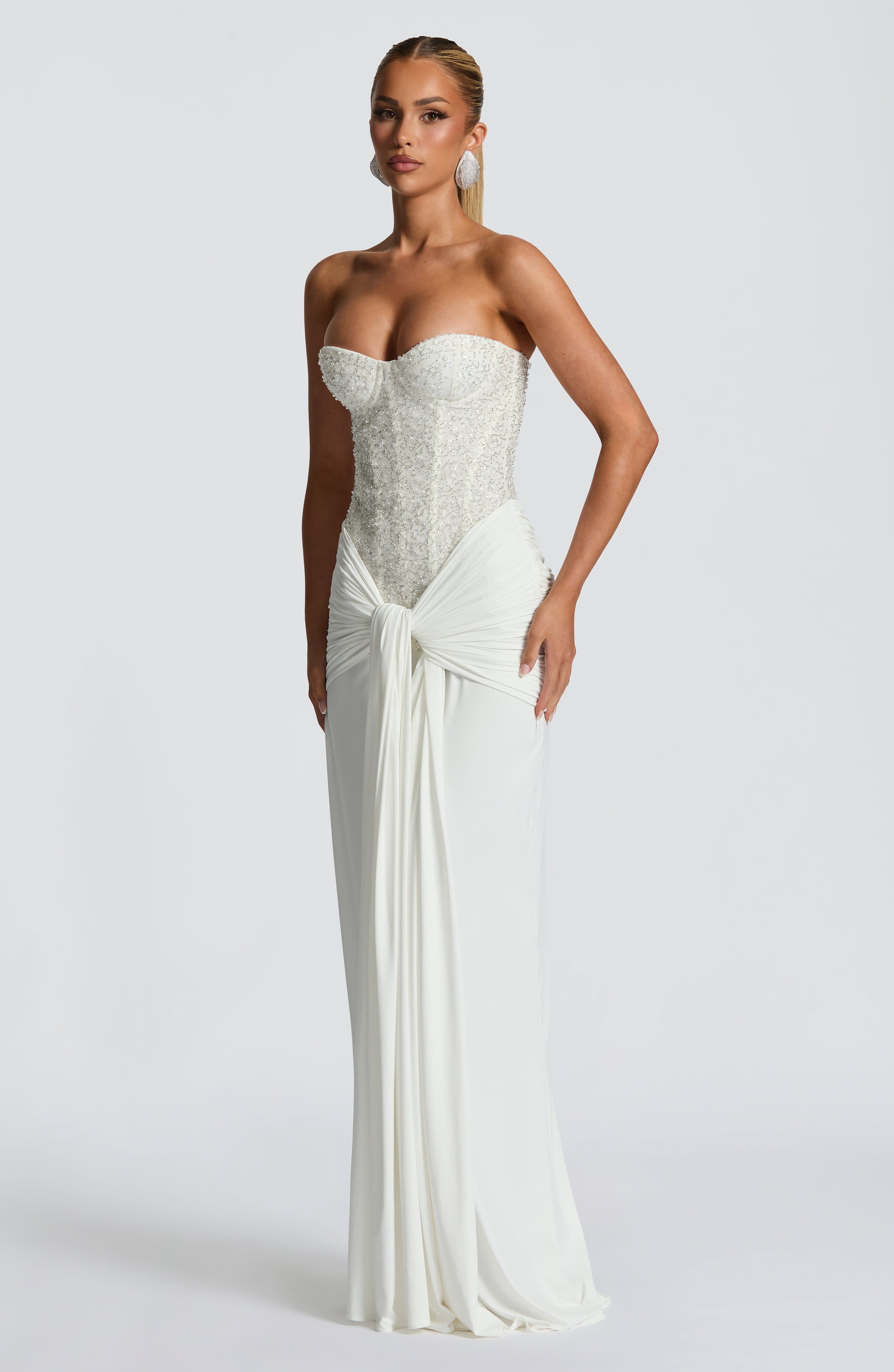 Elegant Flowy Maxi Dress for Women – Evening Gown – Ivory