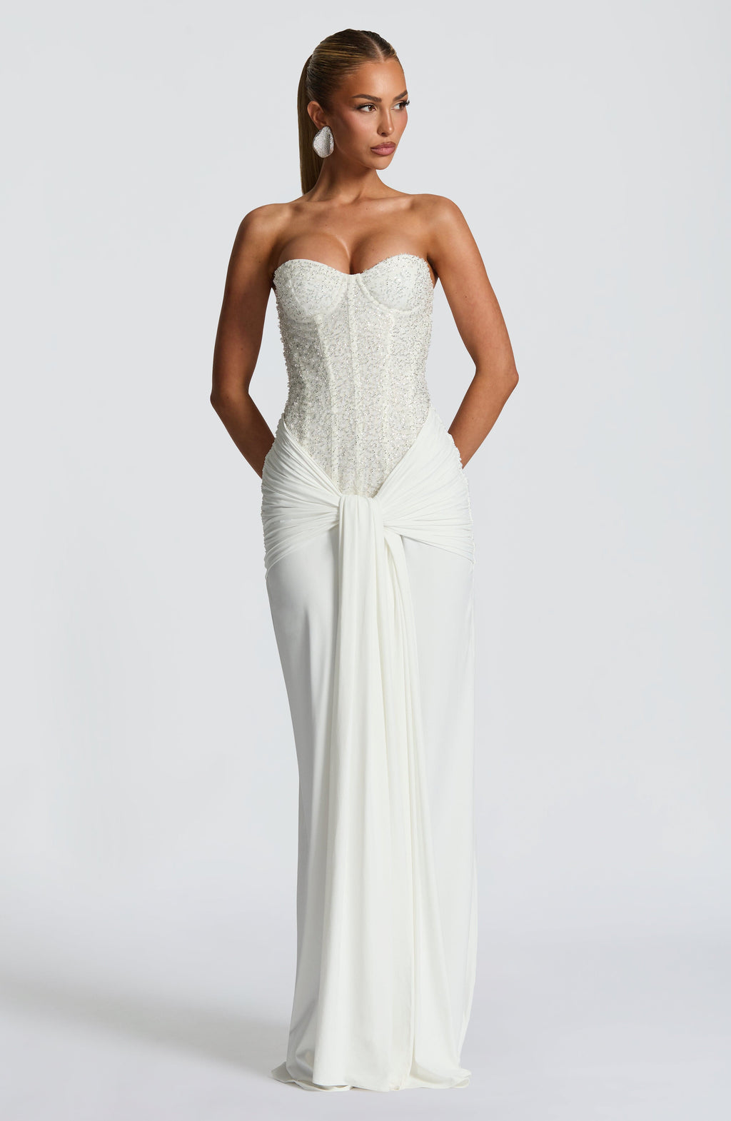 Elegant Flowy Maxi Dress for Women – Evening Gown – Ivory