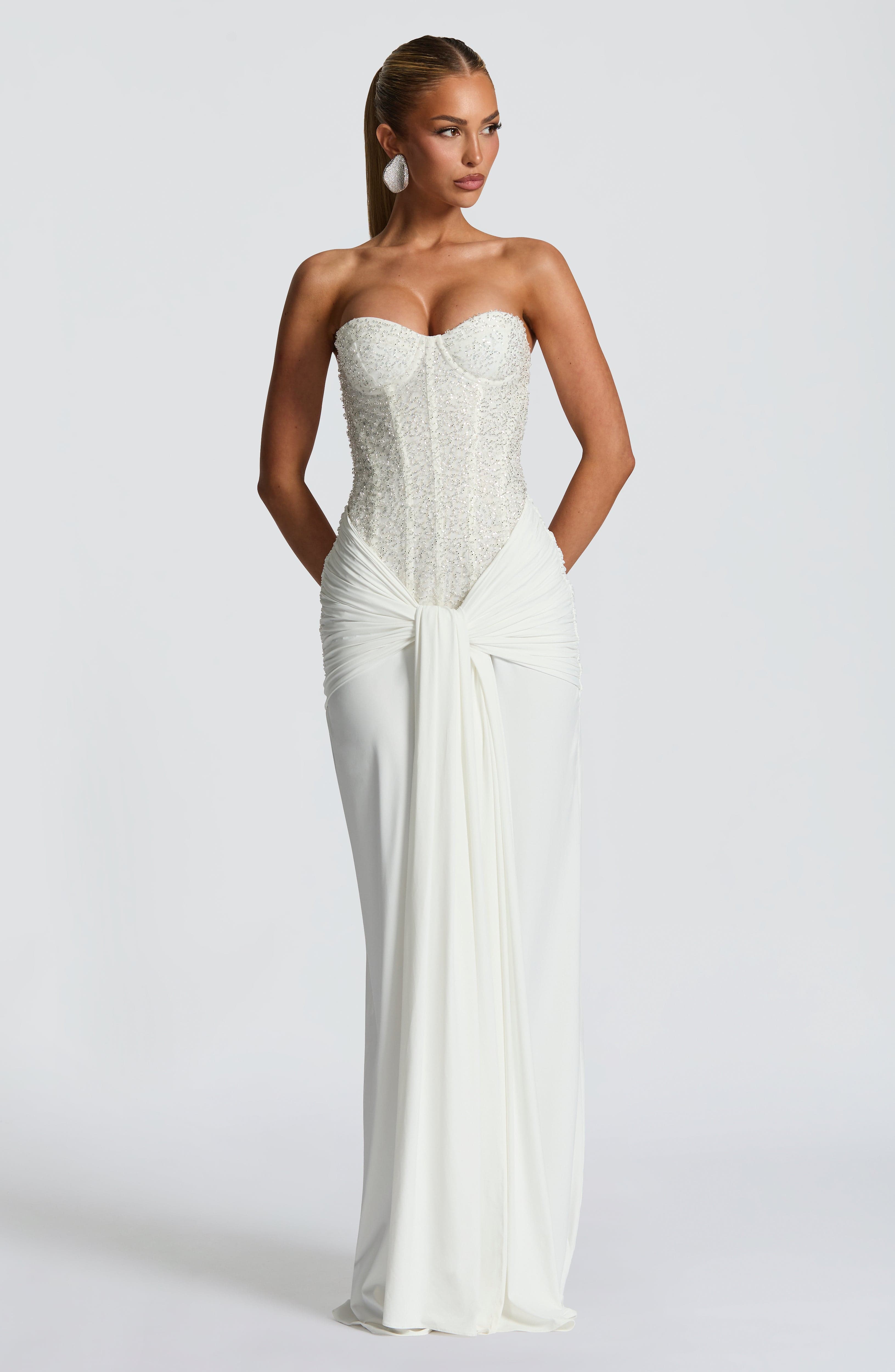 Elegant Flowy Maxi Dress for Women – Evening Gown – Ivory