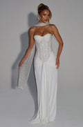 Elegant Flowy Maxi Dress for Women – Evening Gown – Ivory