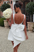 Pearl Boat Neck Bubble Mini Dress for Women – Party Dress – Ivory