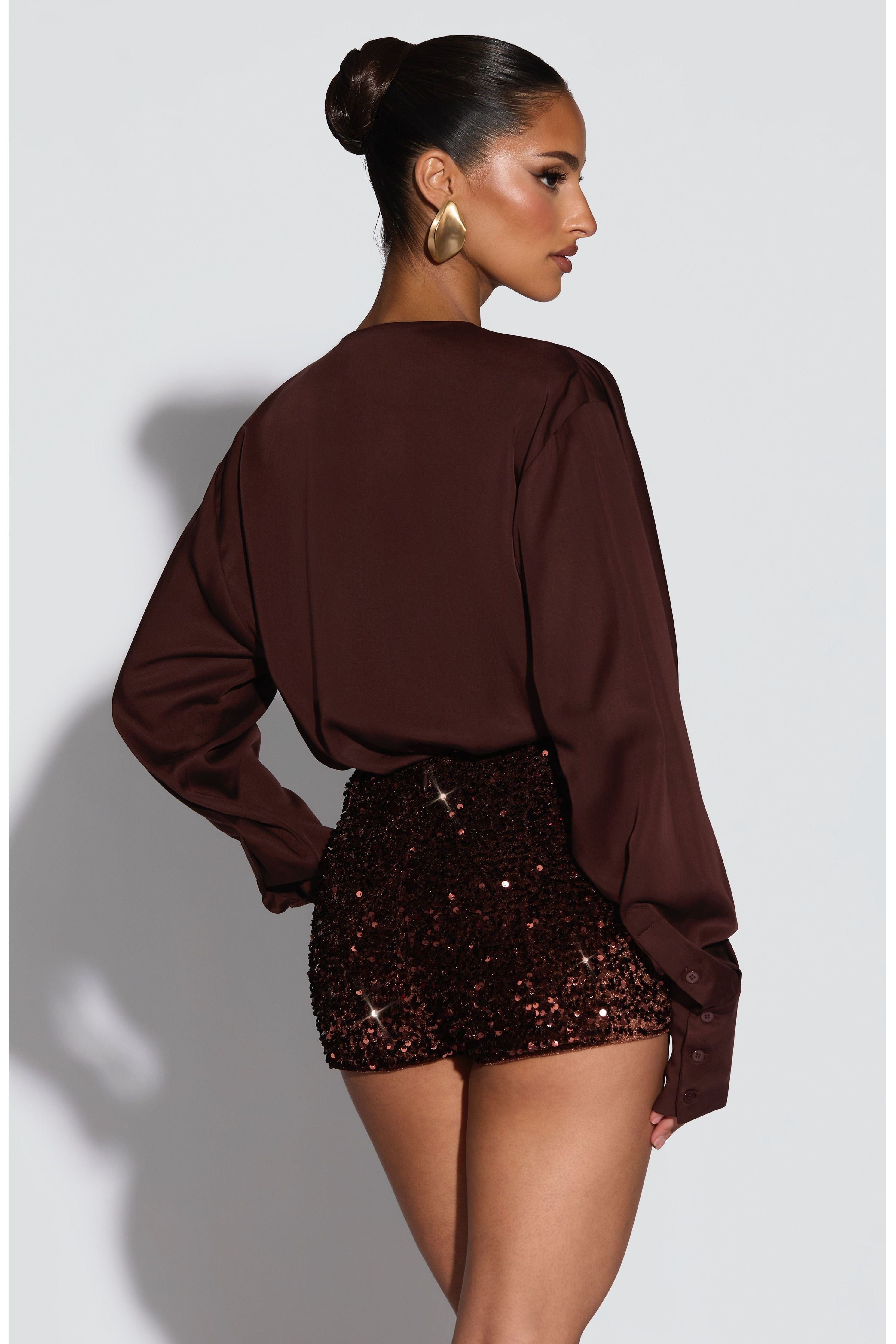 Plunge Long Sleeve Bodysuit for Women – Fitted Bodysuit Top