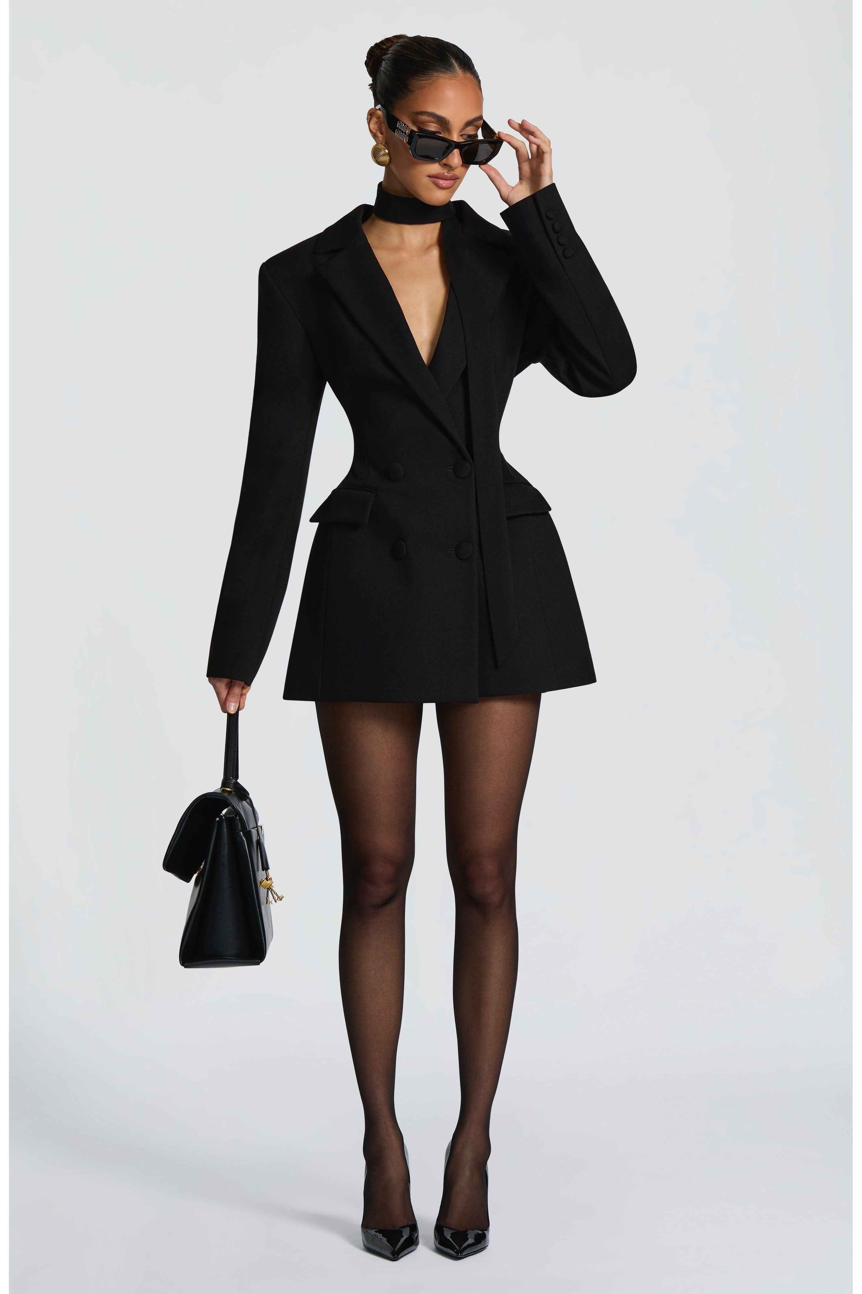 Double-Breasted Blazer Mini Dress for Women – Tailored Long Sleeve Dress
