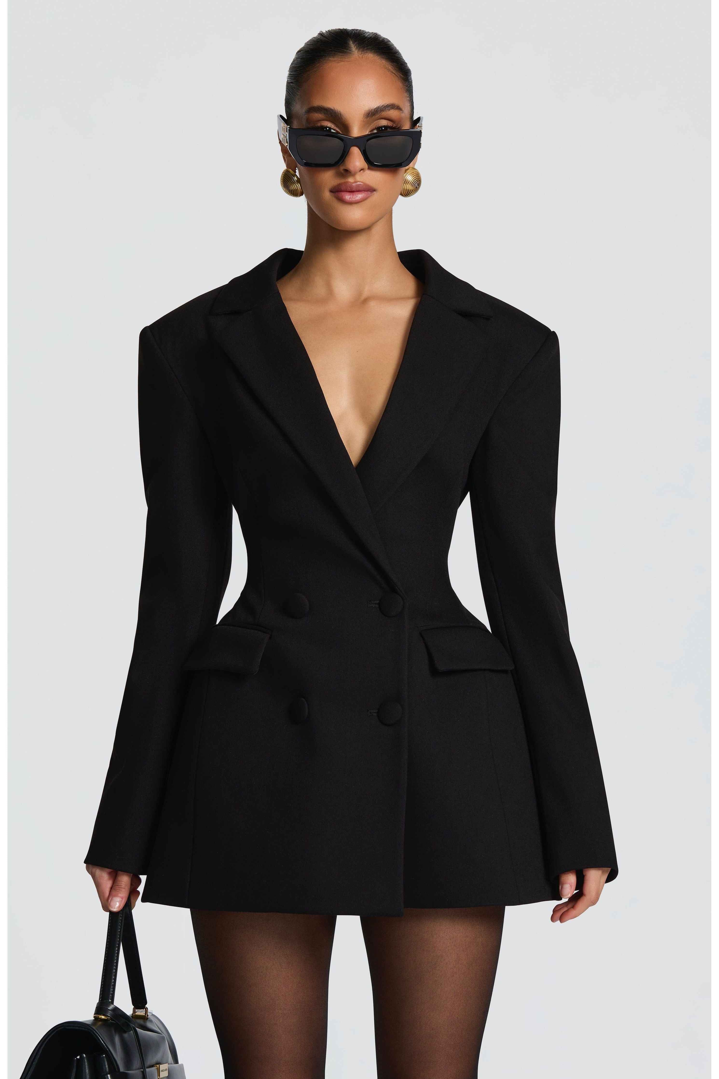 Double-Breasted Blazer Mini Dress for Women – Tailored Long Sleeve Dress