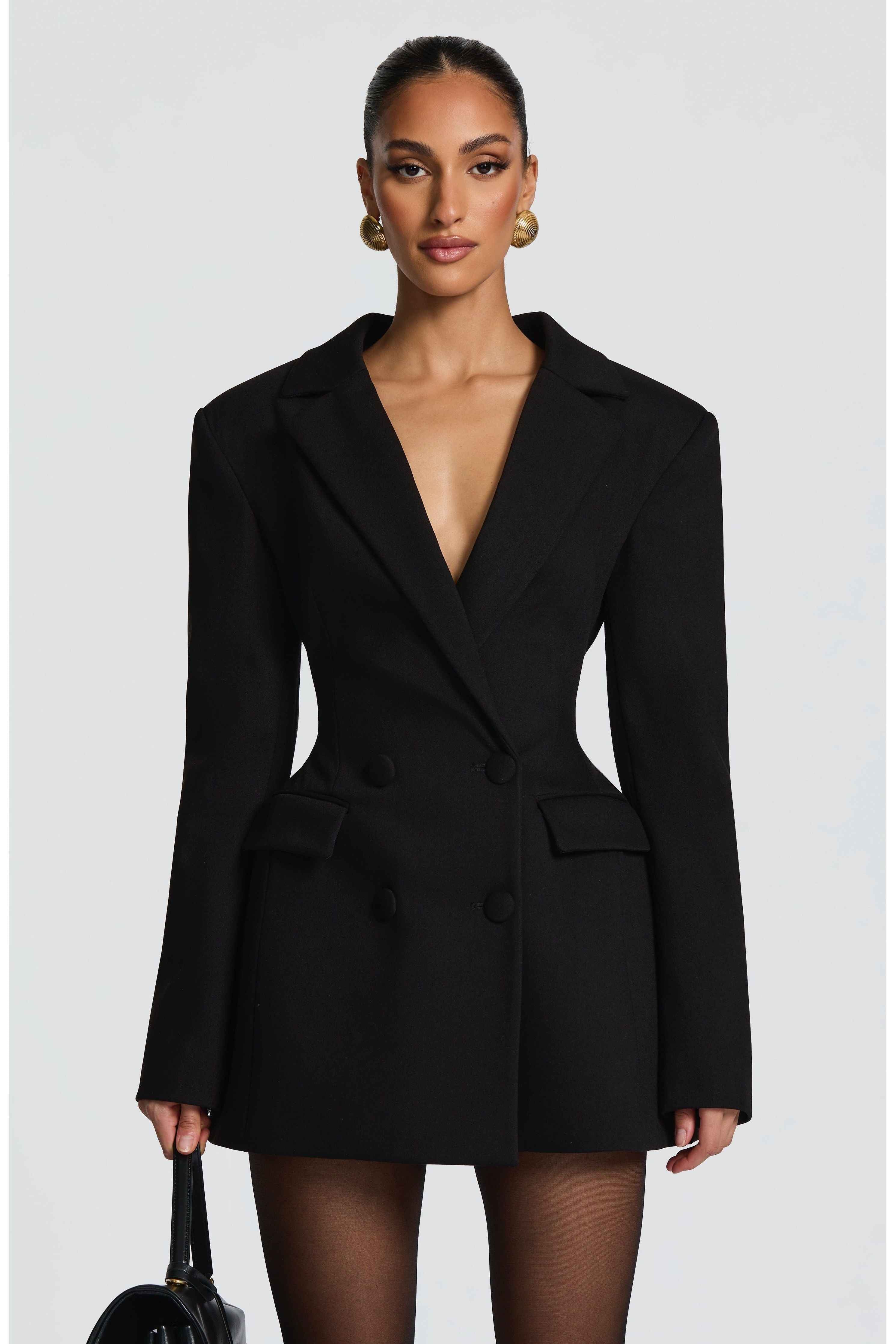 Double-Breasted Blazer Mini Dress for Women – Tailored Long Sleeve Dress