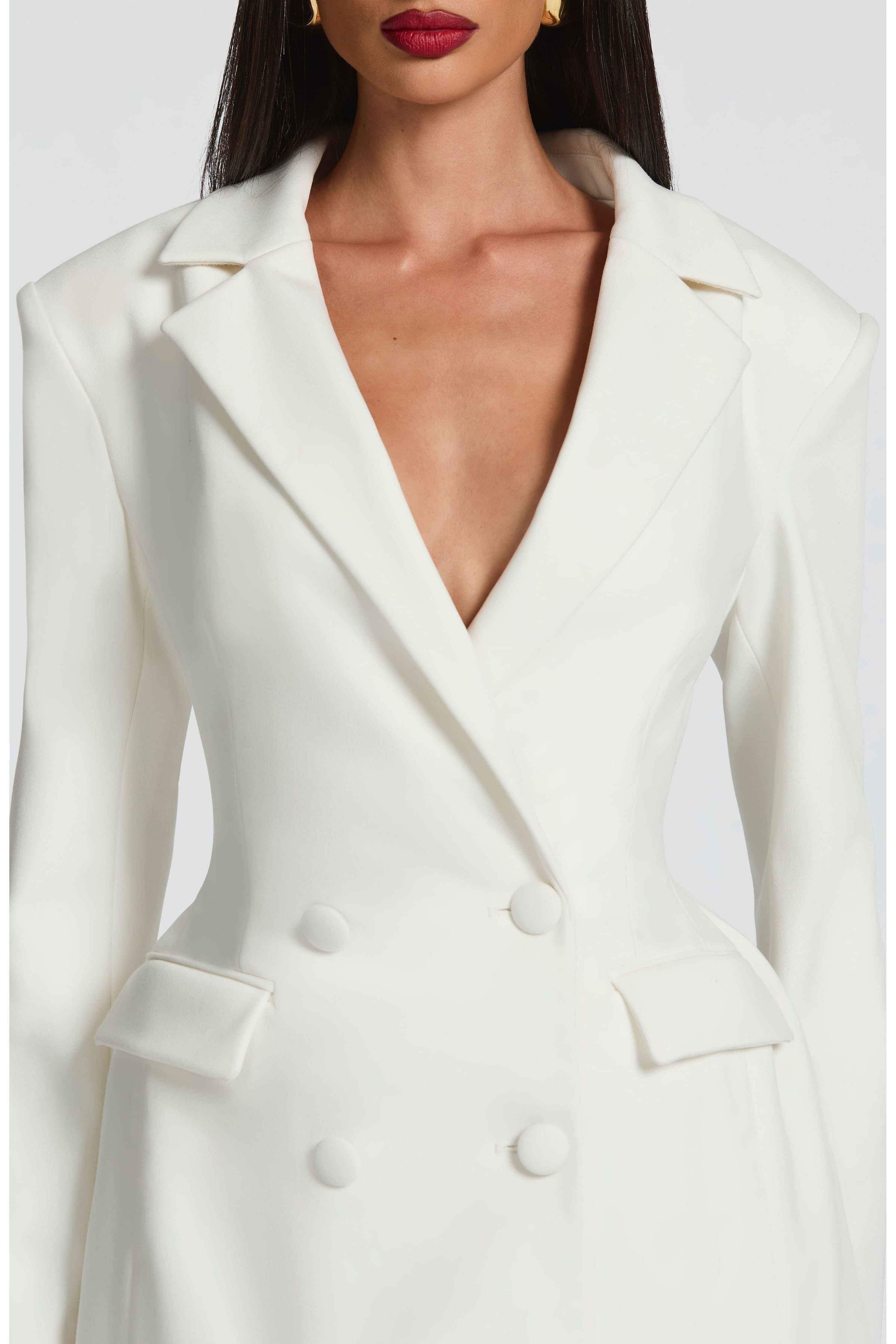 Double-Breasted Blazer Mini Dress for Women – Tailored Long Sleeve Dress