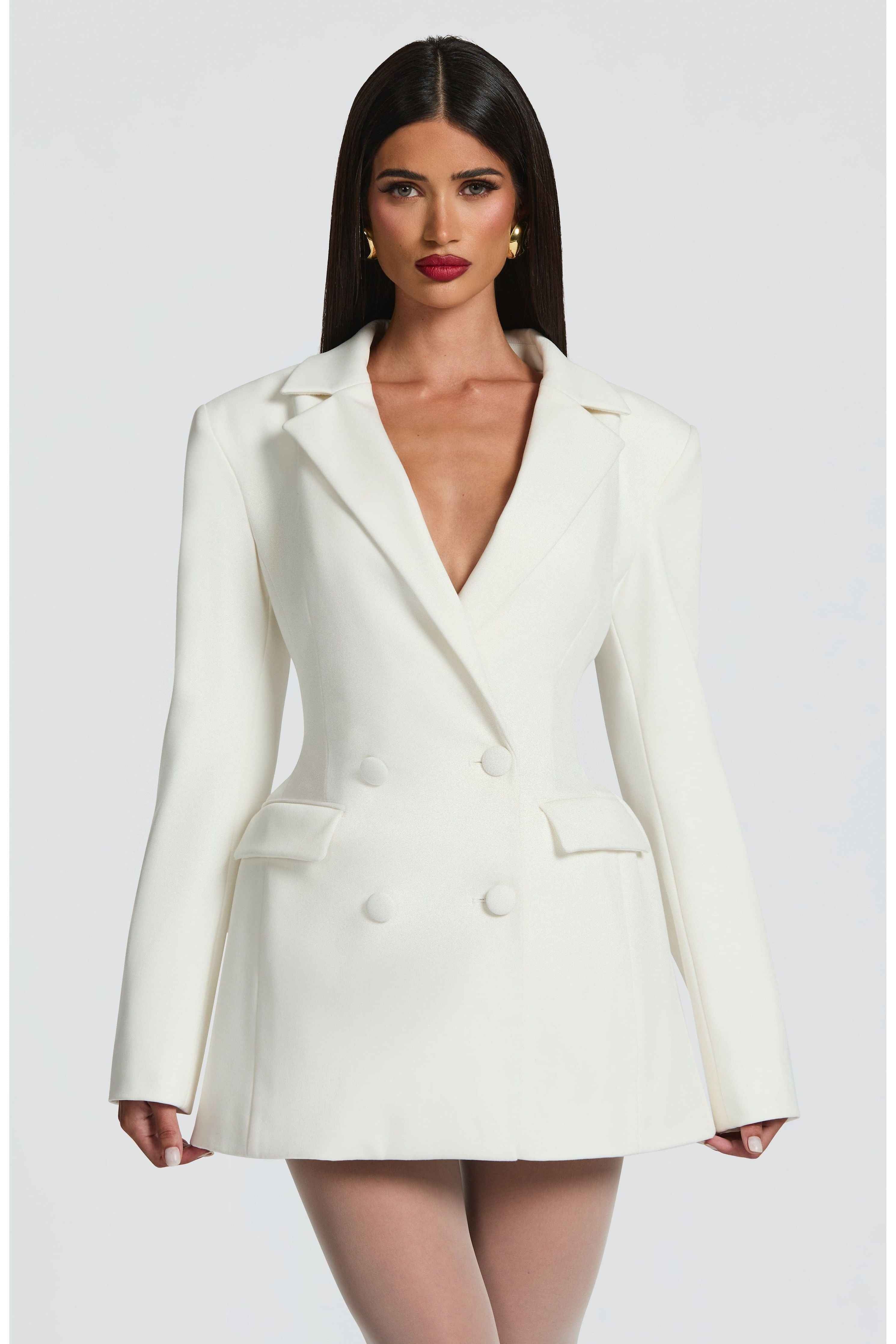 Double-Breasted Blazer Mini Dress for Women – Tailored Long Sleeve Dress