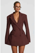 Double-Breasted Blazer Mini Dress for Women – Tailored Long Sleeve Dress
