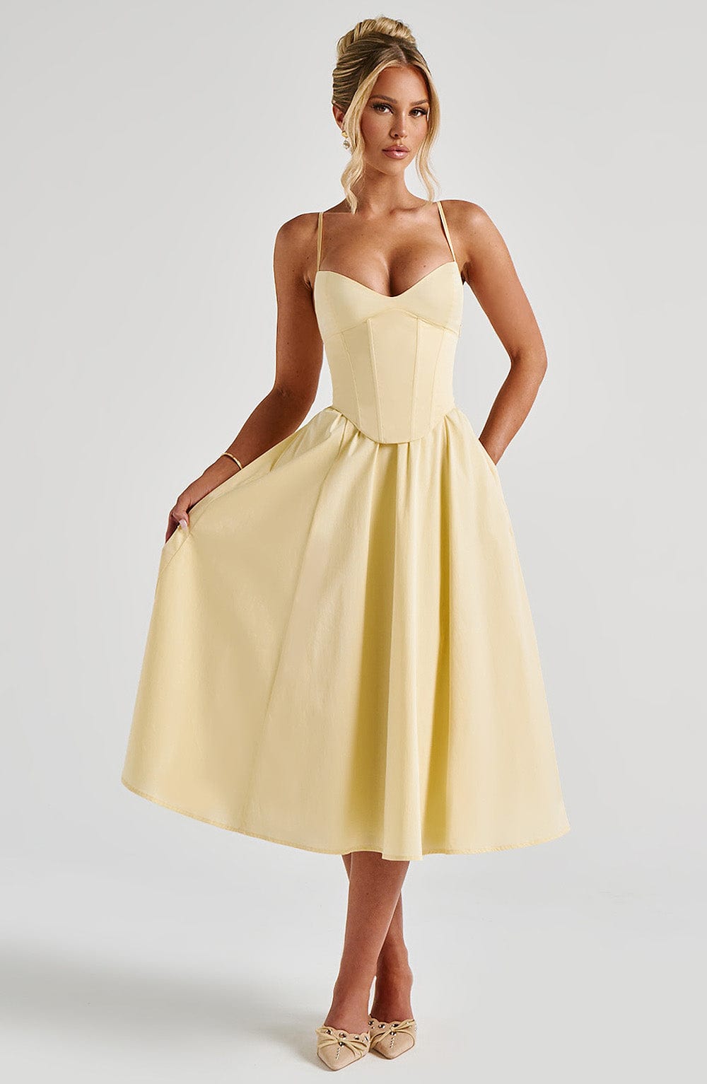 Corset Sweetheart Midi Dress for Women – Full Skirt Party Dress