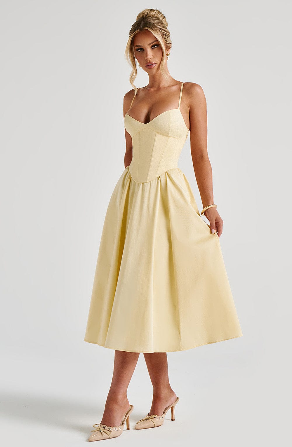 Corset Sweetheart Midi Dress for Women – Full Skirt Party Dress