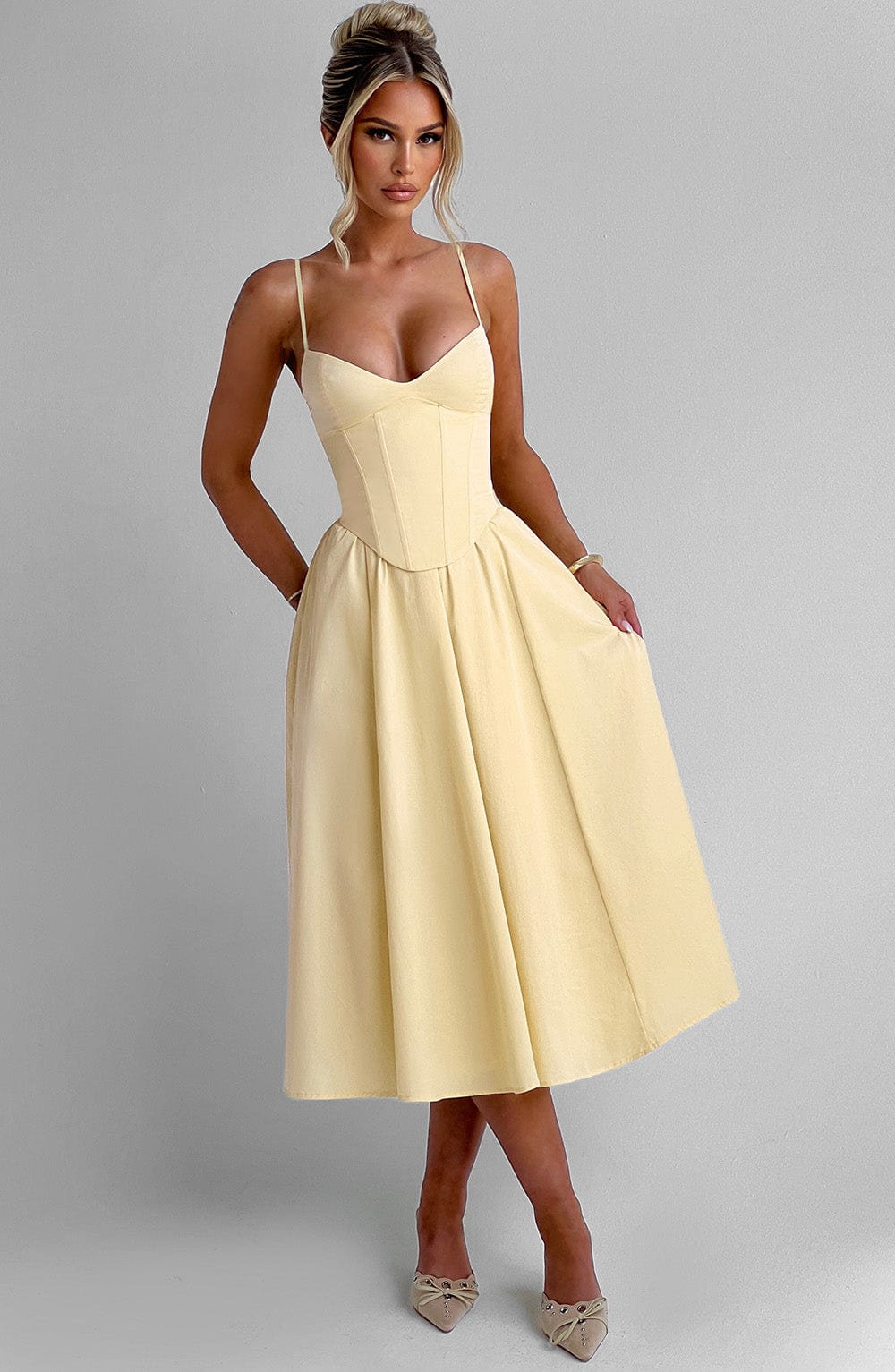 Corset Sweetheart Midi Dress for Women – Full Skirt Party Dress