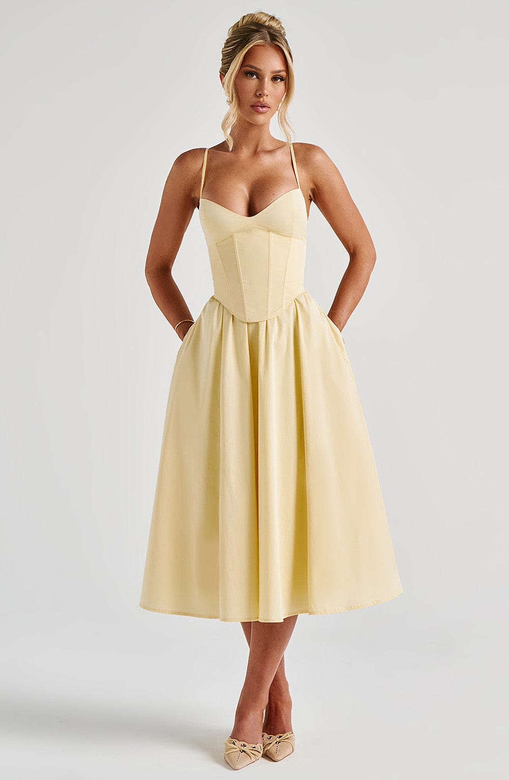 Corset Sweetheart Midi Dress for Women – Full Skirt Party Dress