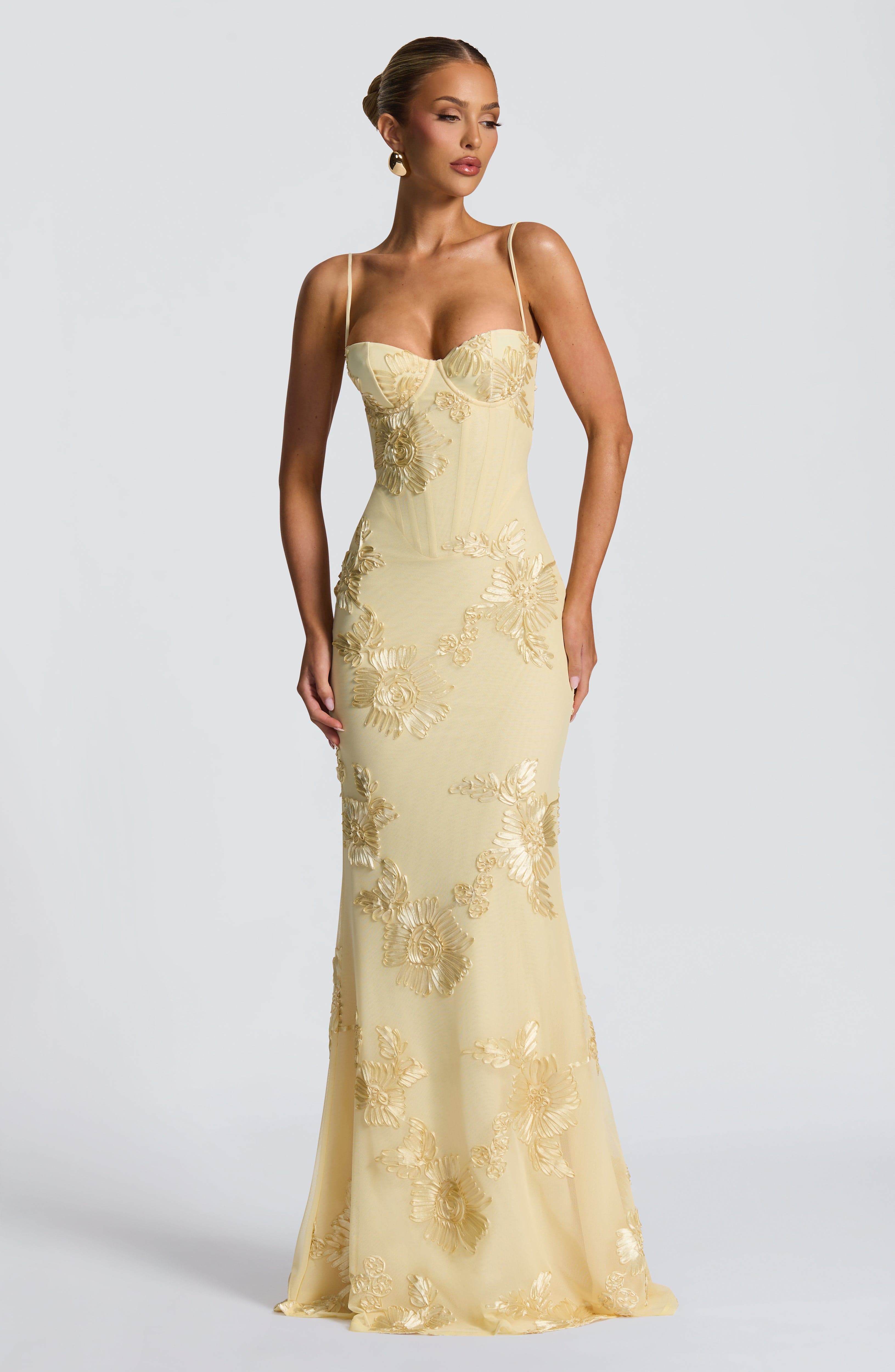 Flowy Maxi Dress for Women – Elegant Summer Evening Gown – Lemon