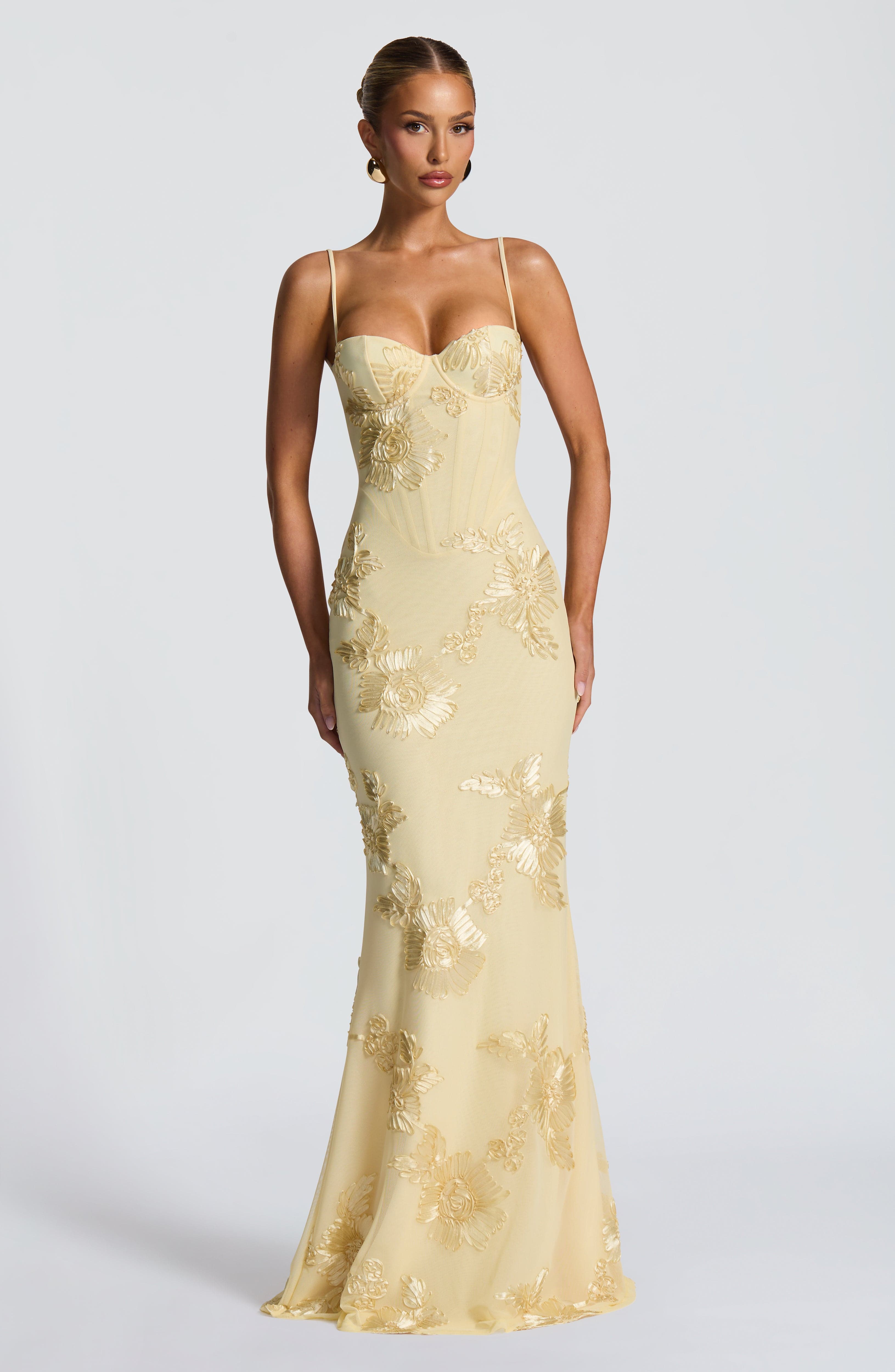 Flowy Maxi Dress for Women – Elegant Summer Evening Gown – Lemon