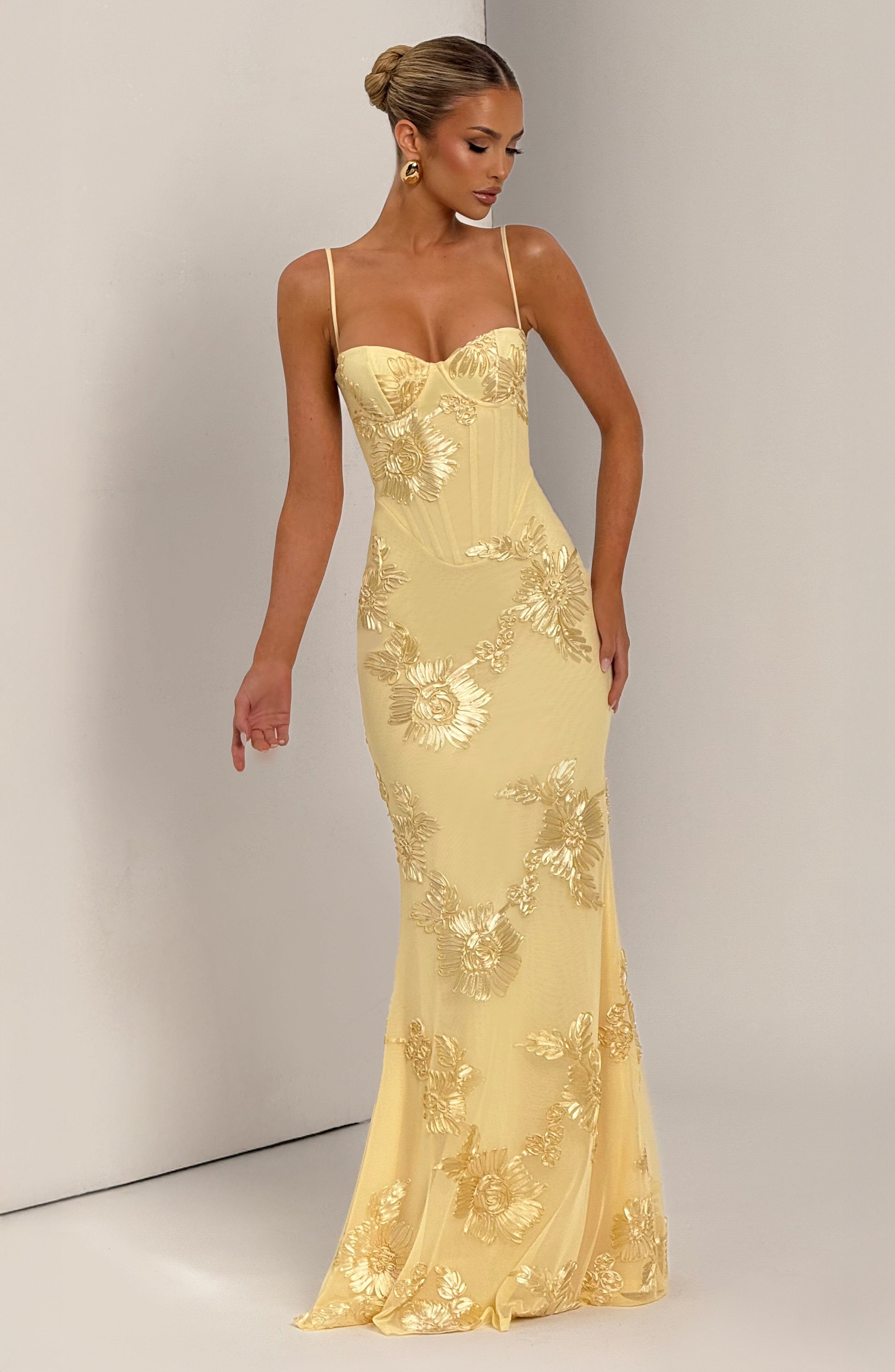 Flowy Maxi Dress for Women – Elegant Summer Evening Gown – Lemon