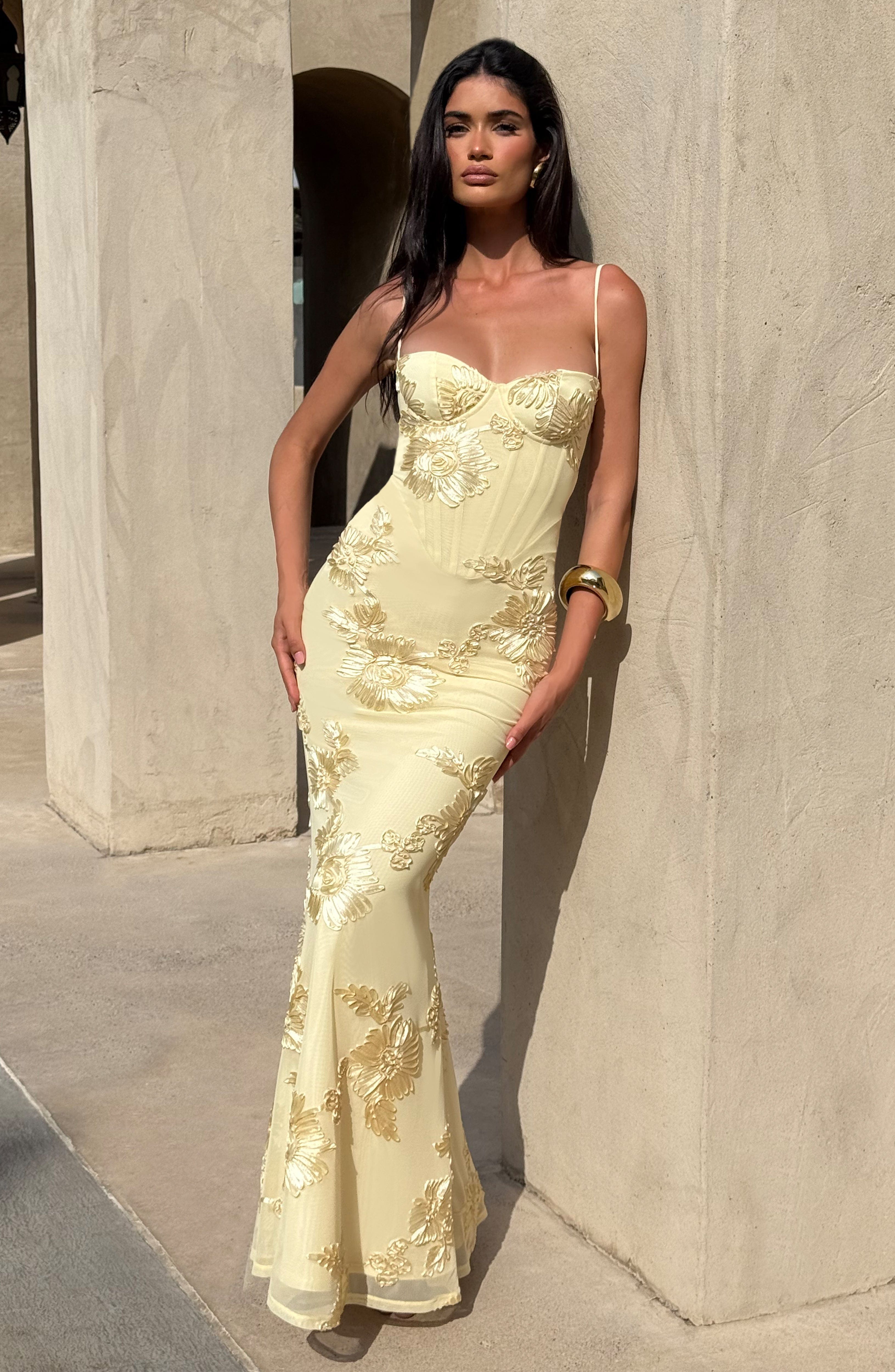 Flowy Maxi Dress for Women – Elegant Summer Evening Gown – Lemon