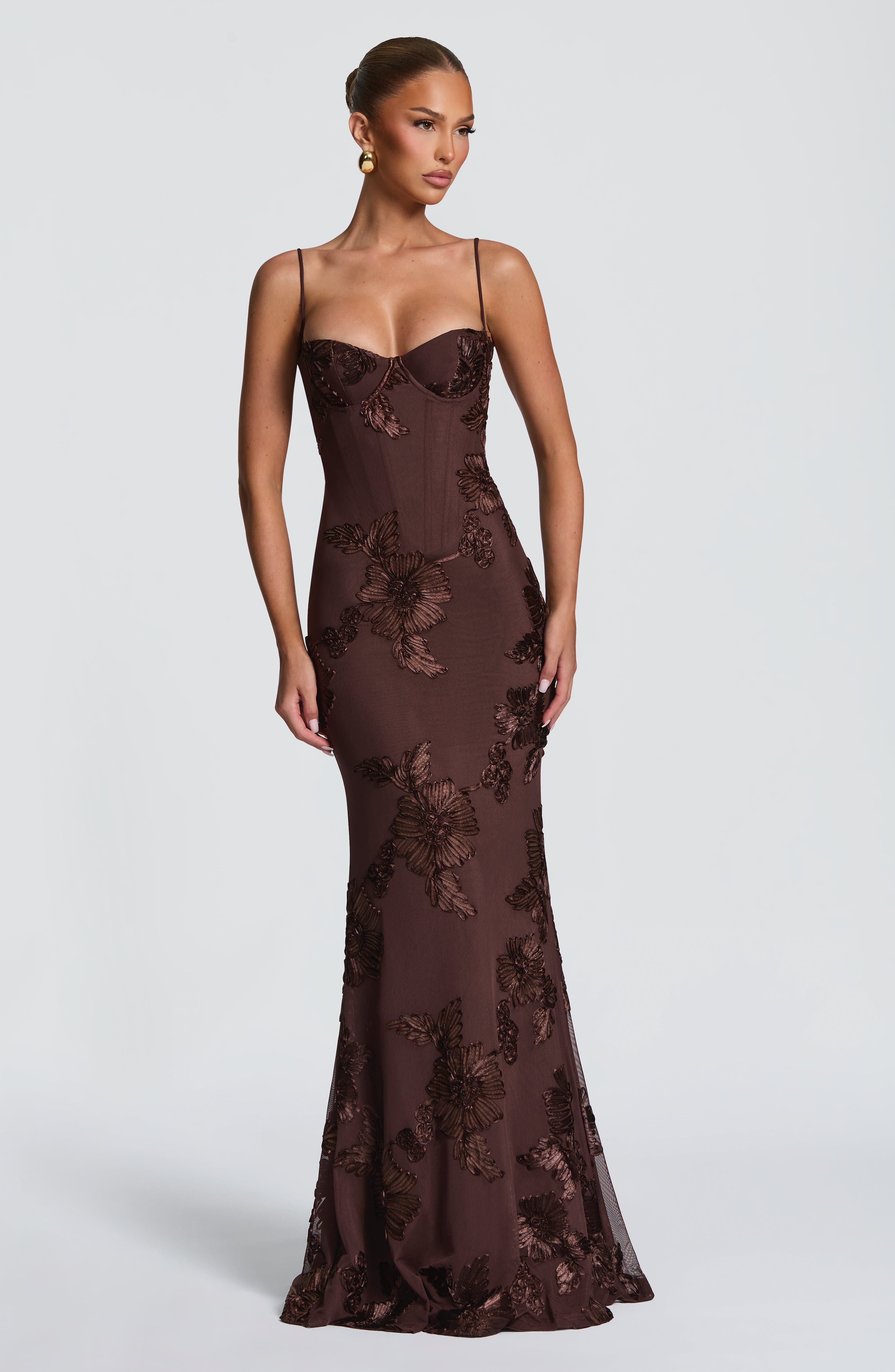Flowy Maxi Dress for Women – Elegant Summer Evening Gown – Brown