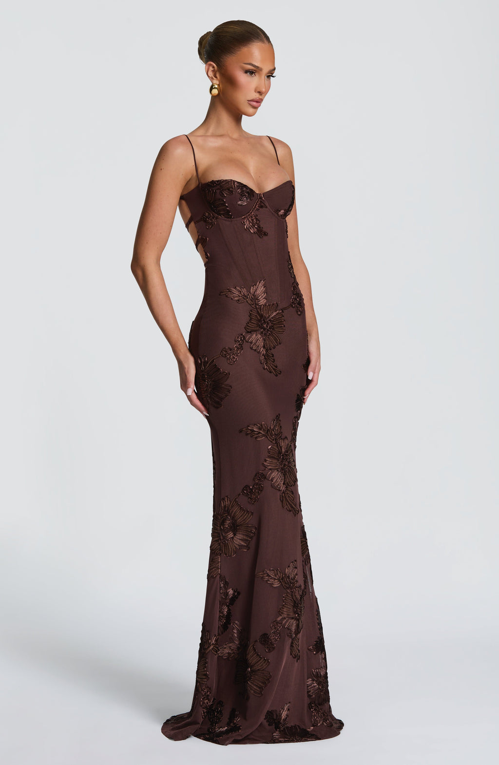 Flowy Maxi Dress for Women – Elegant Summer Evening Gown – Brown