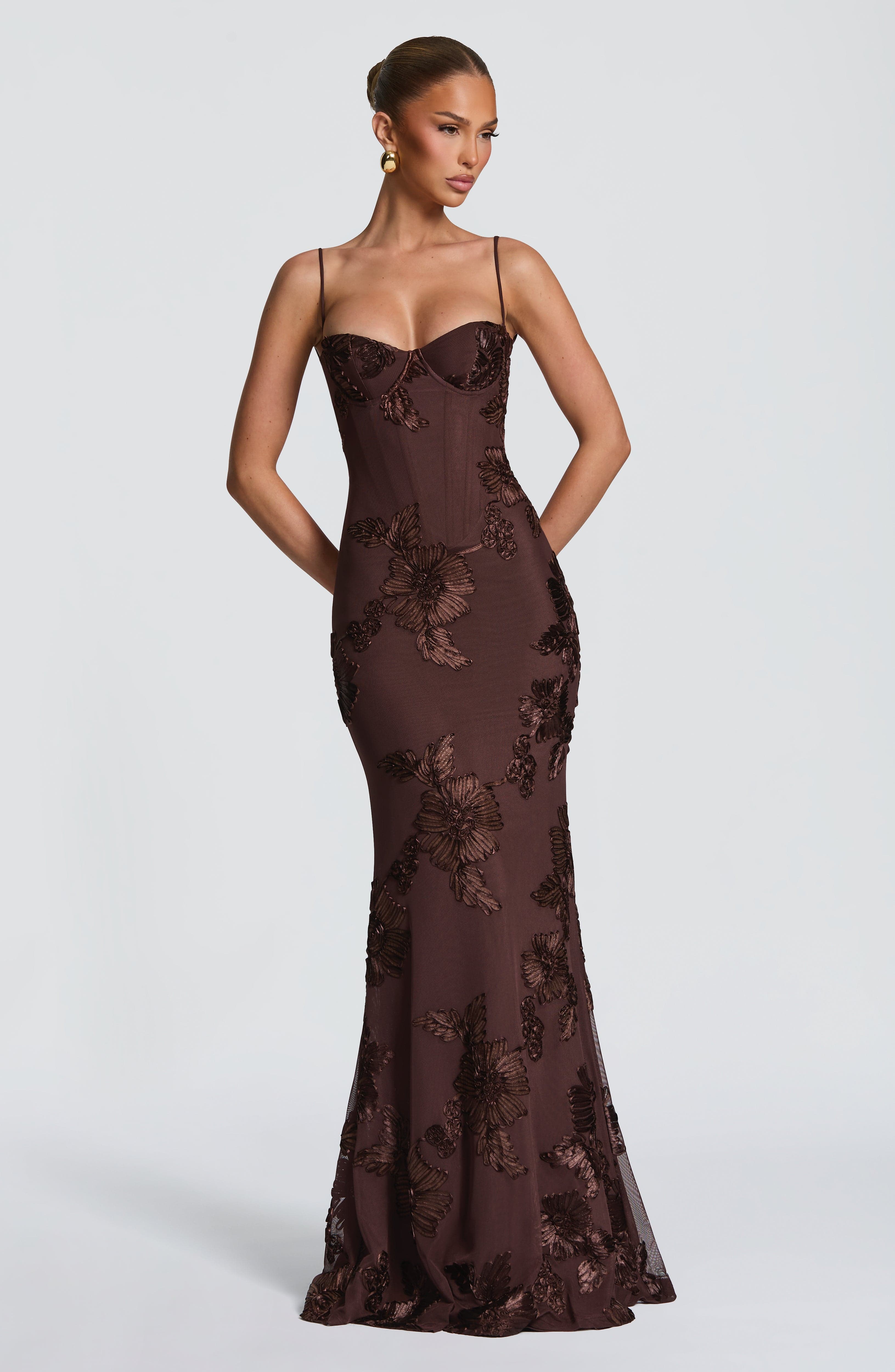 Flowy Maxi Dress for Women – Elegant Summer Evening Gown – Brown