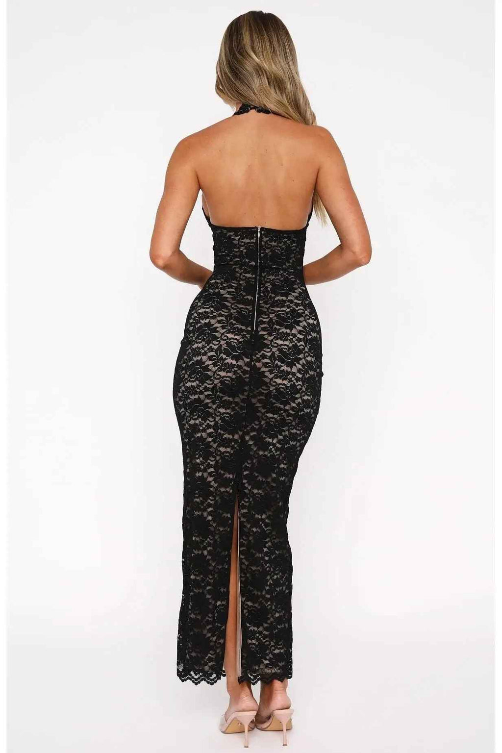 Floral Lace Halter Maxi Dress for Women – Sleeveless Evening Gown