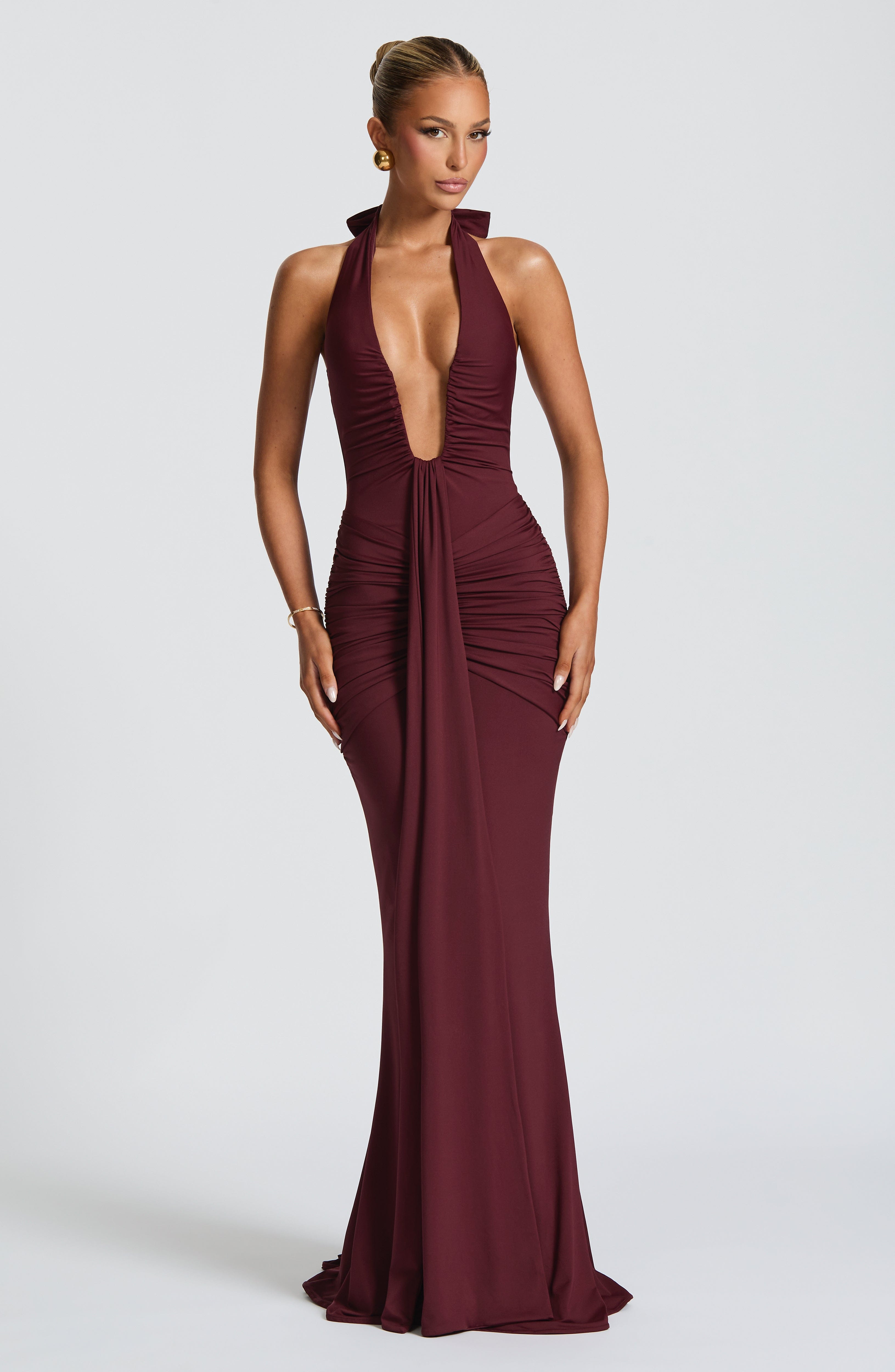 Flowing Maxi Dress for Women – Elegant Evening Gown – Burgundy