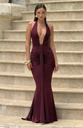 Flowing Maxi Dress for Women – Elegant Evening Gown – Burgundy