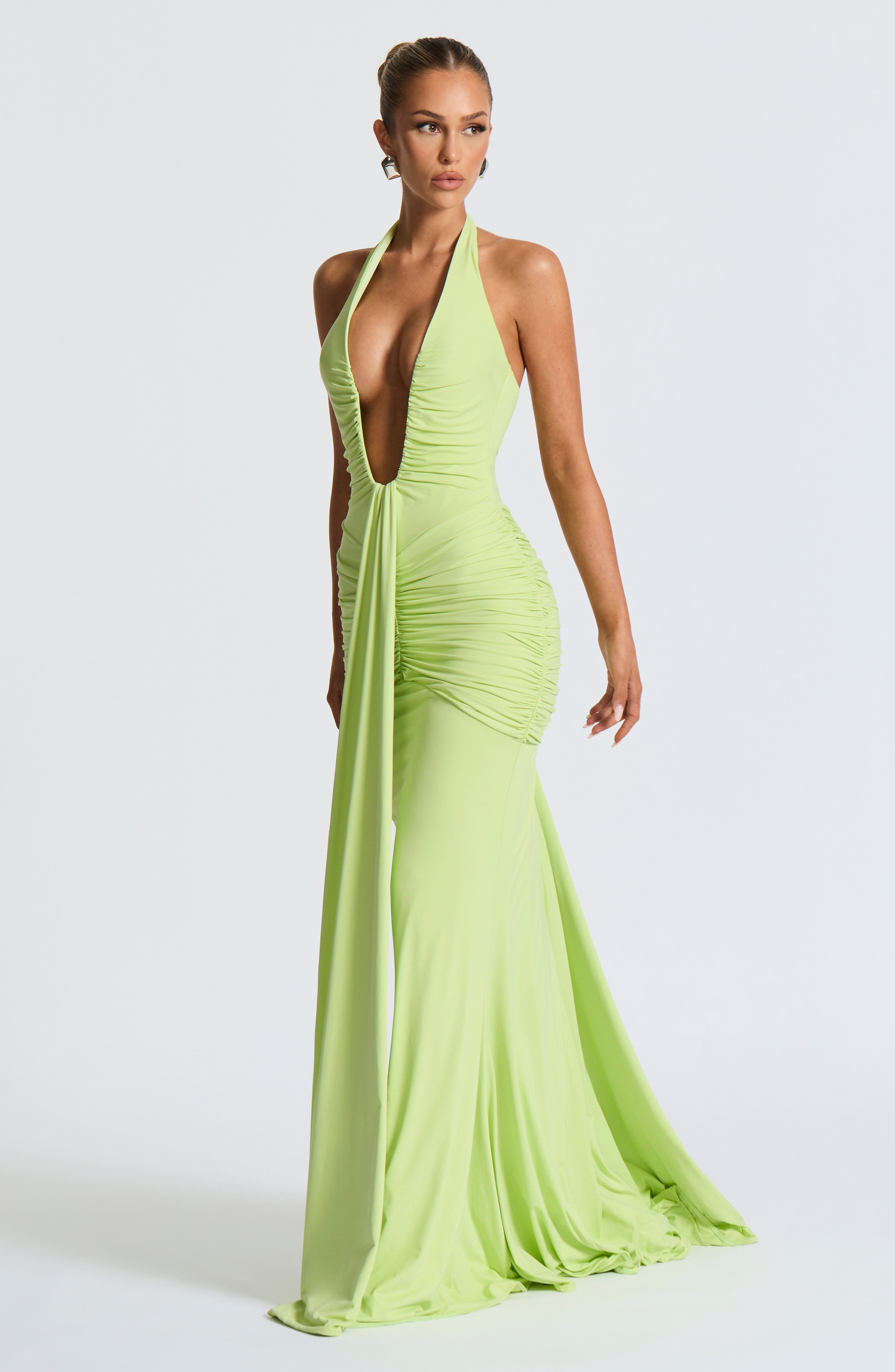 Flowing Maxi Dress for Women – Elegant Evening Gown – Lime
