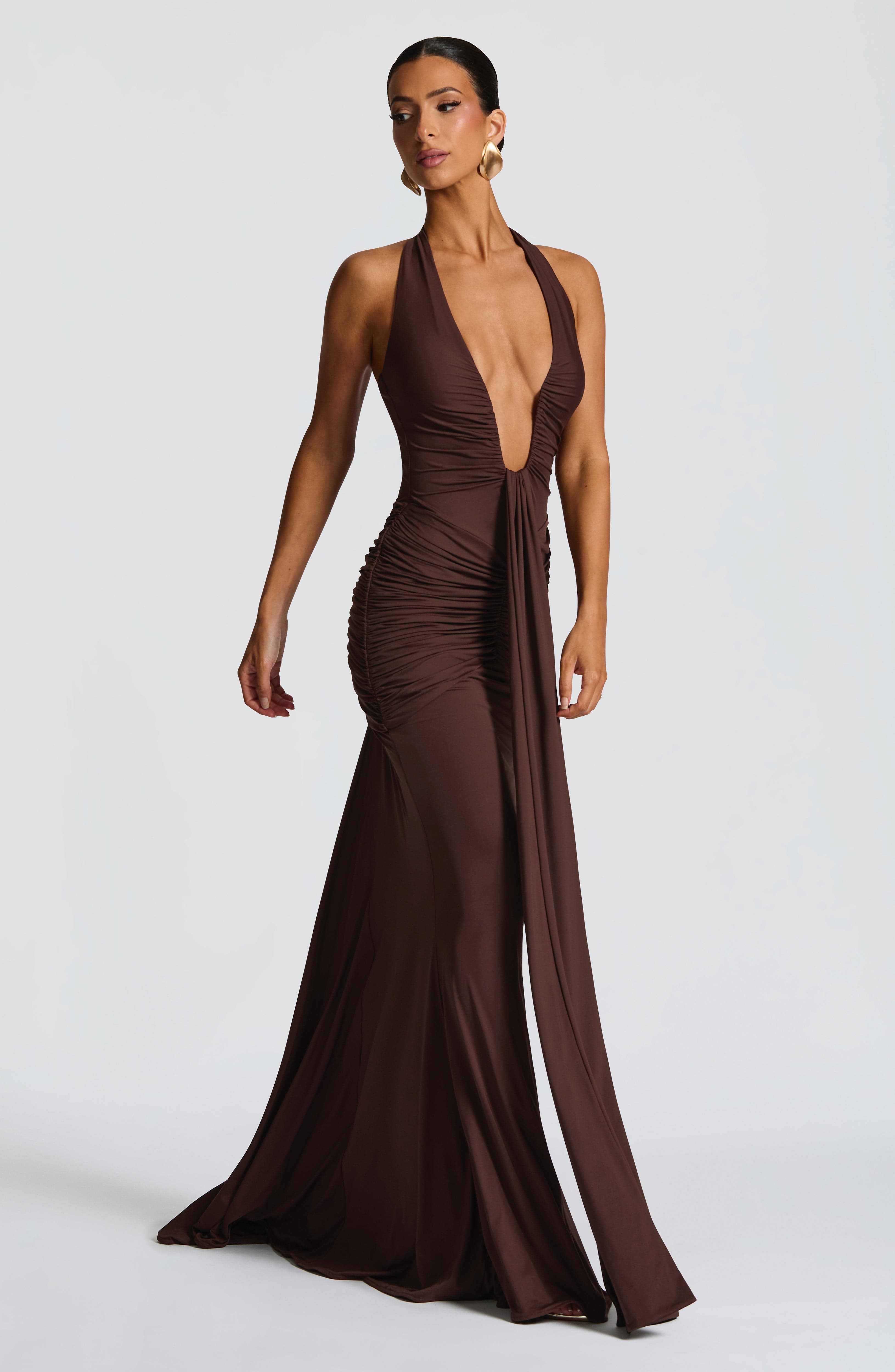 Flowing Maxi Dress for Women – Elegant Evening Gown – Brown