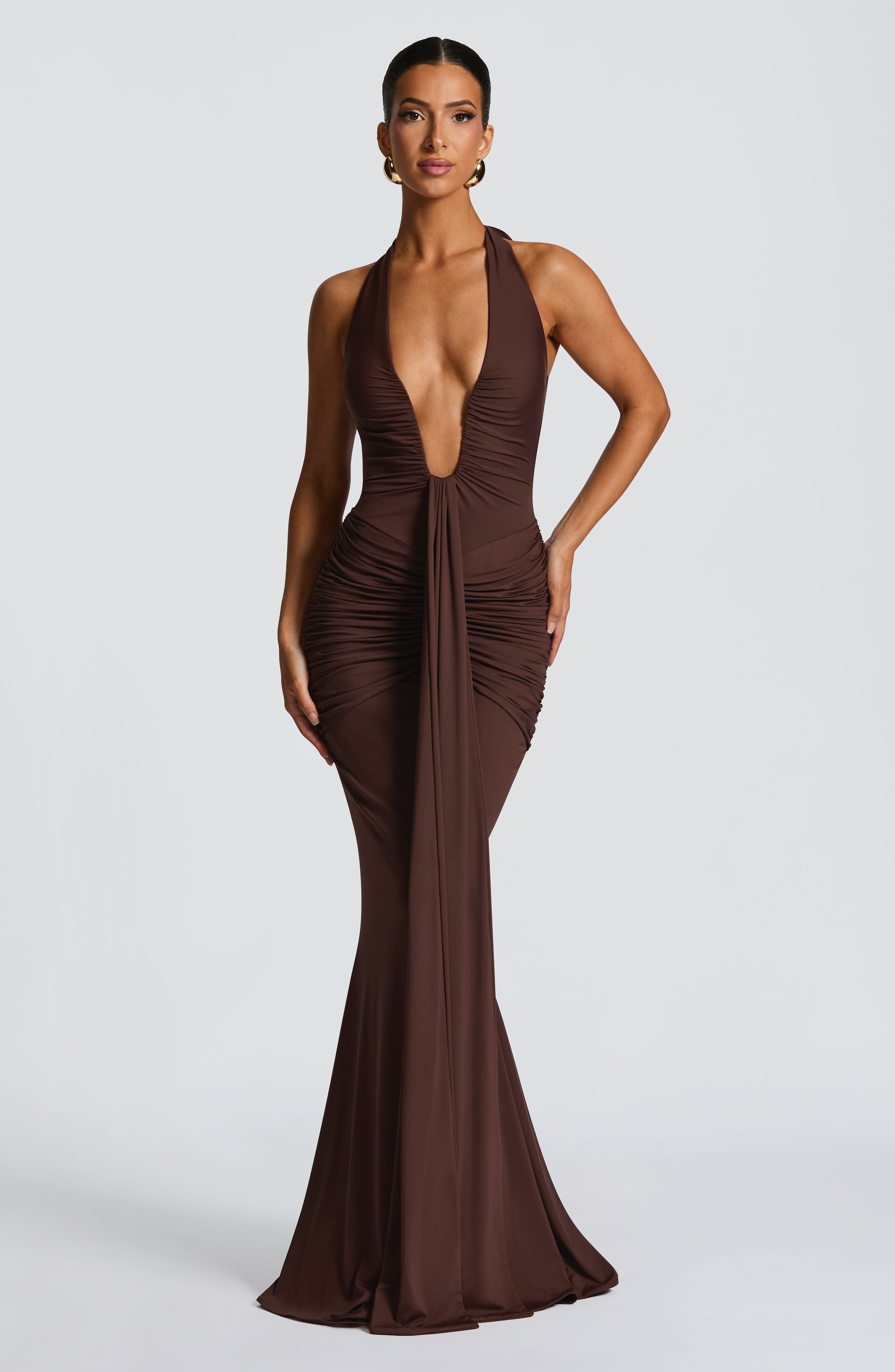 Flowing Maxi Dress for Women – Elegant Evening Gown – Brown