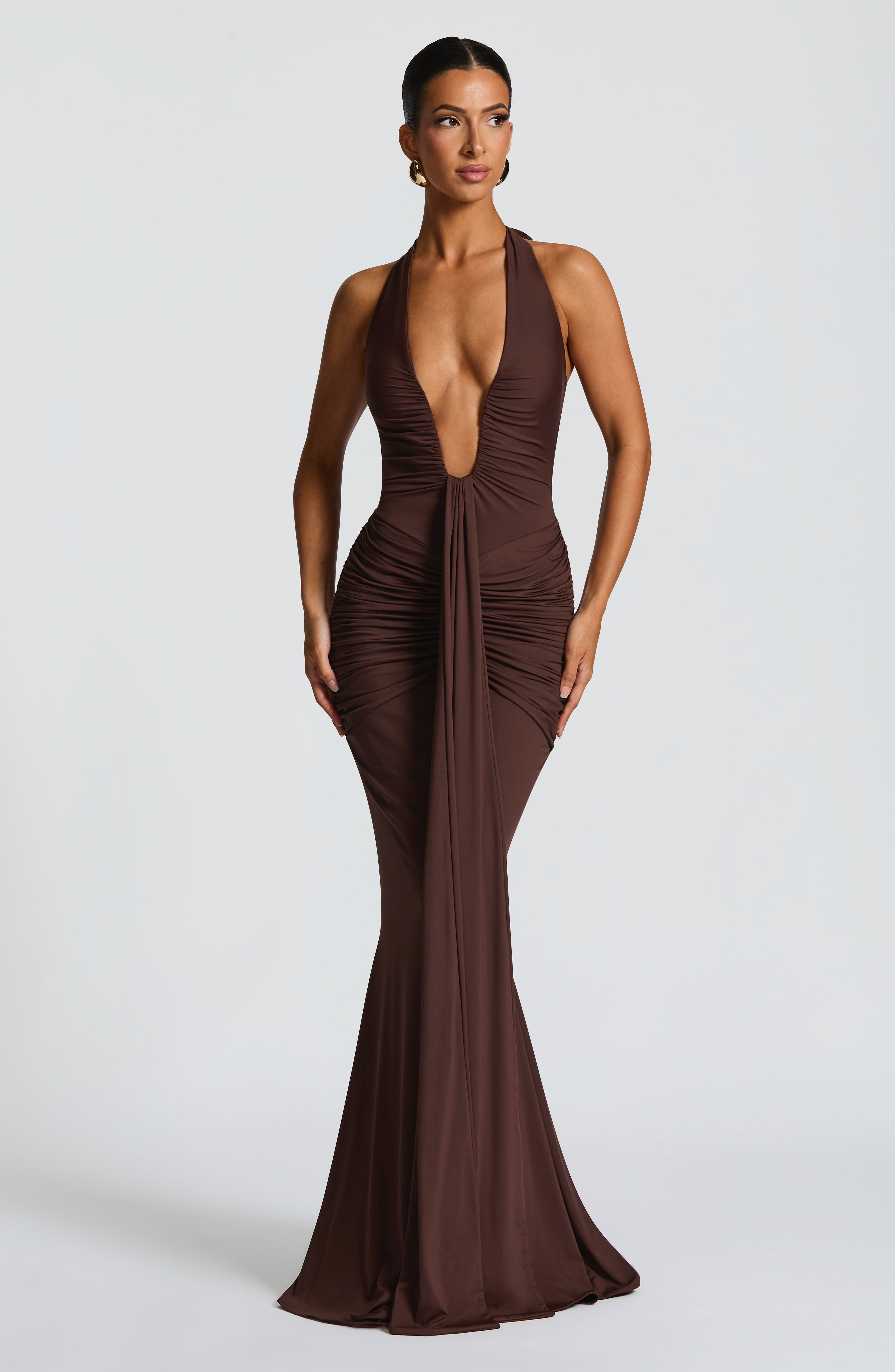 Flowing Maxi Dress for Women – Elegant Evening Gown – Brown