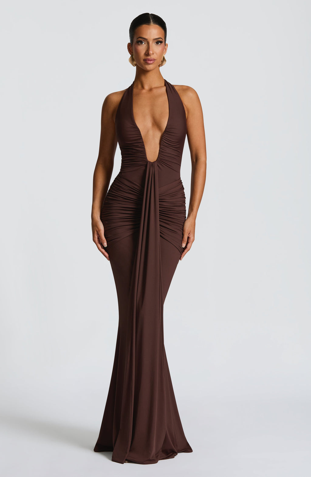 Flowing Maxi Dress for Women – Elegant Evening Gown – Brown